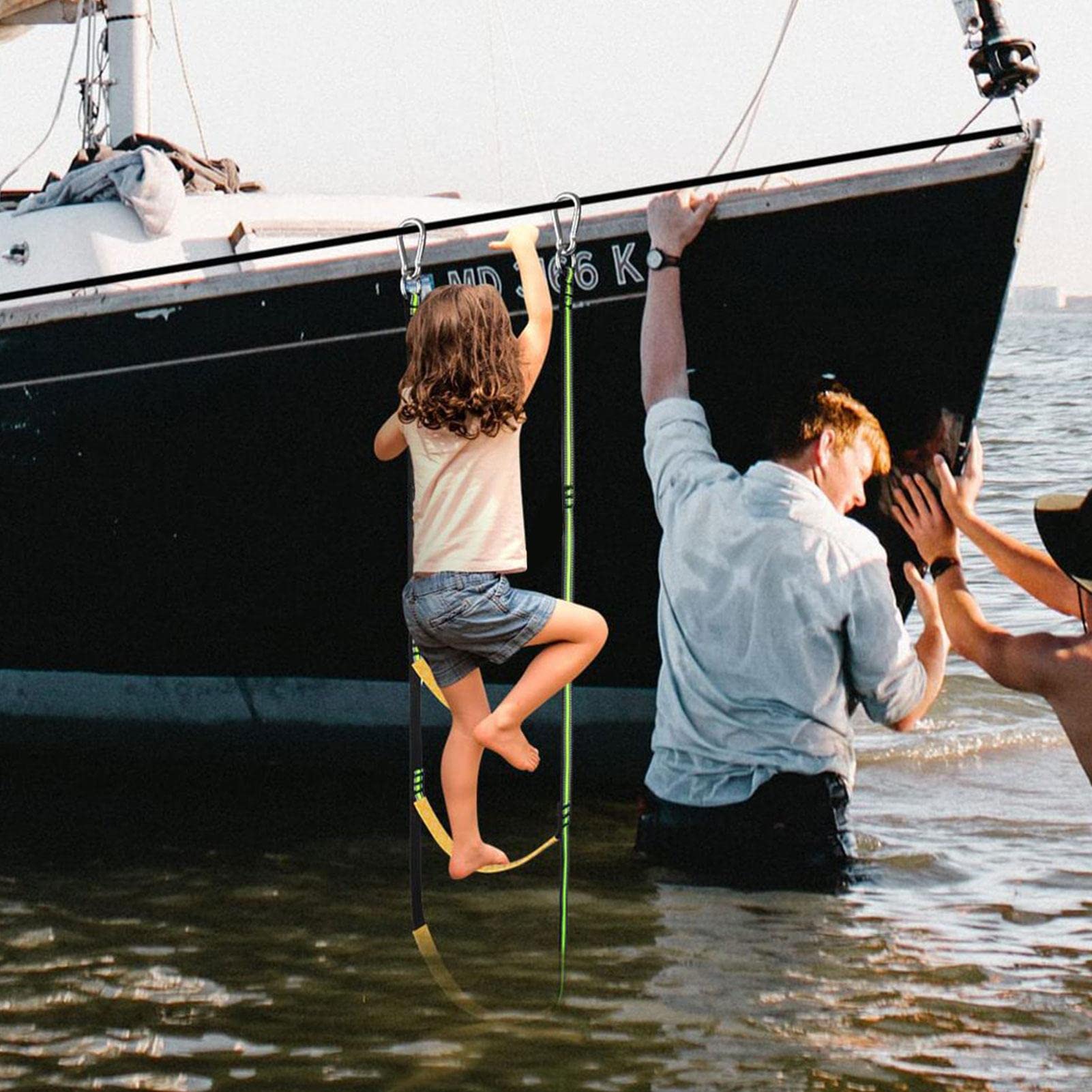 3-stufige Strickleiter - Faltbare Bootsleiter aus Nylon,Wiederverwendbare Einstiegs-Badeleiter für Schlauchboote, Kajaks, Motorboote, Yachten