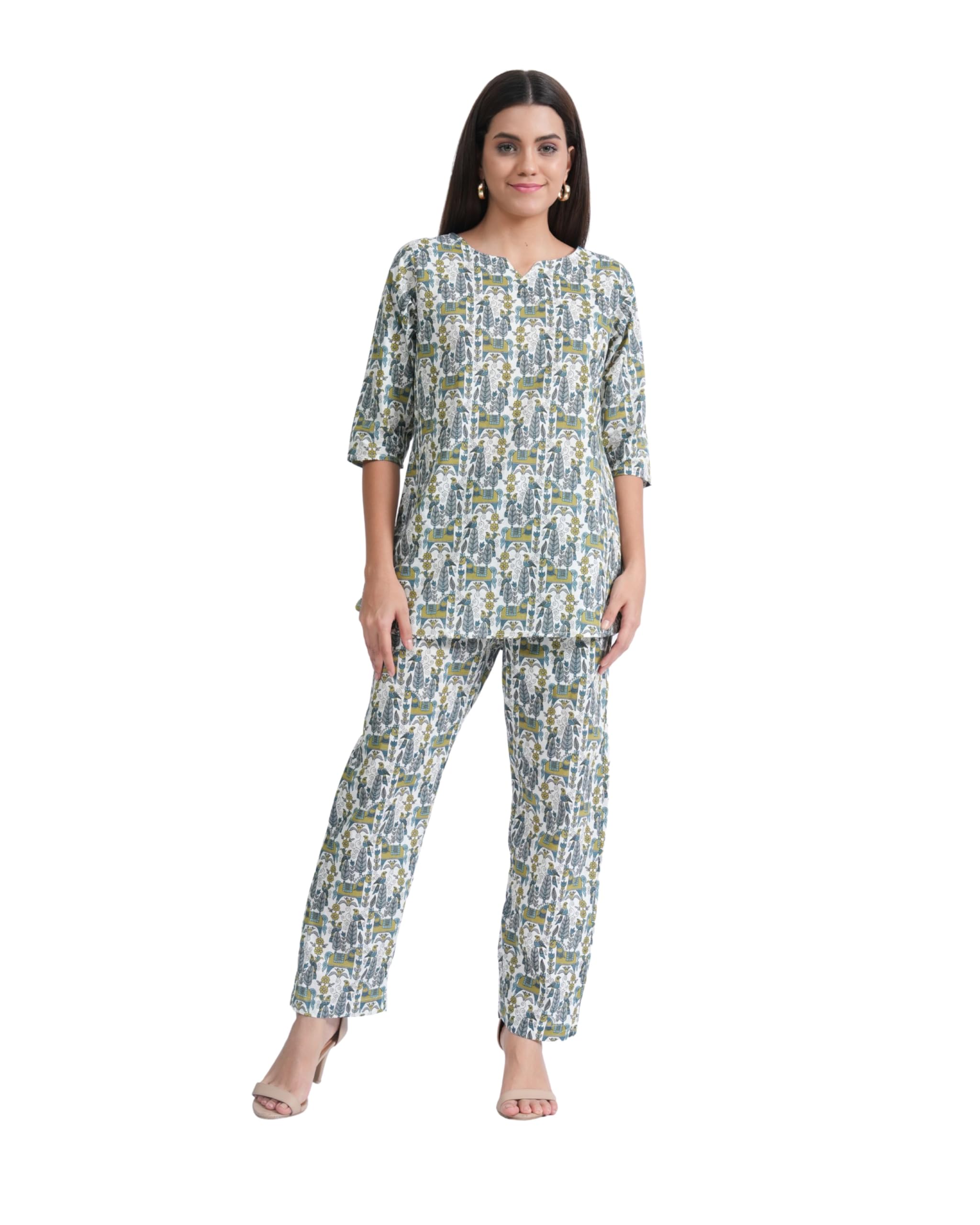 he Cotton Rush | Women's Jungle Whisper – 100% Cotton Loungewear, 3/4 Sleeve | 2 Deep Pockets, Nature-Inspired Pattern, Breathable Comfort Wear-image-13