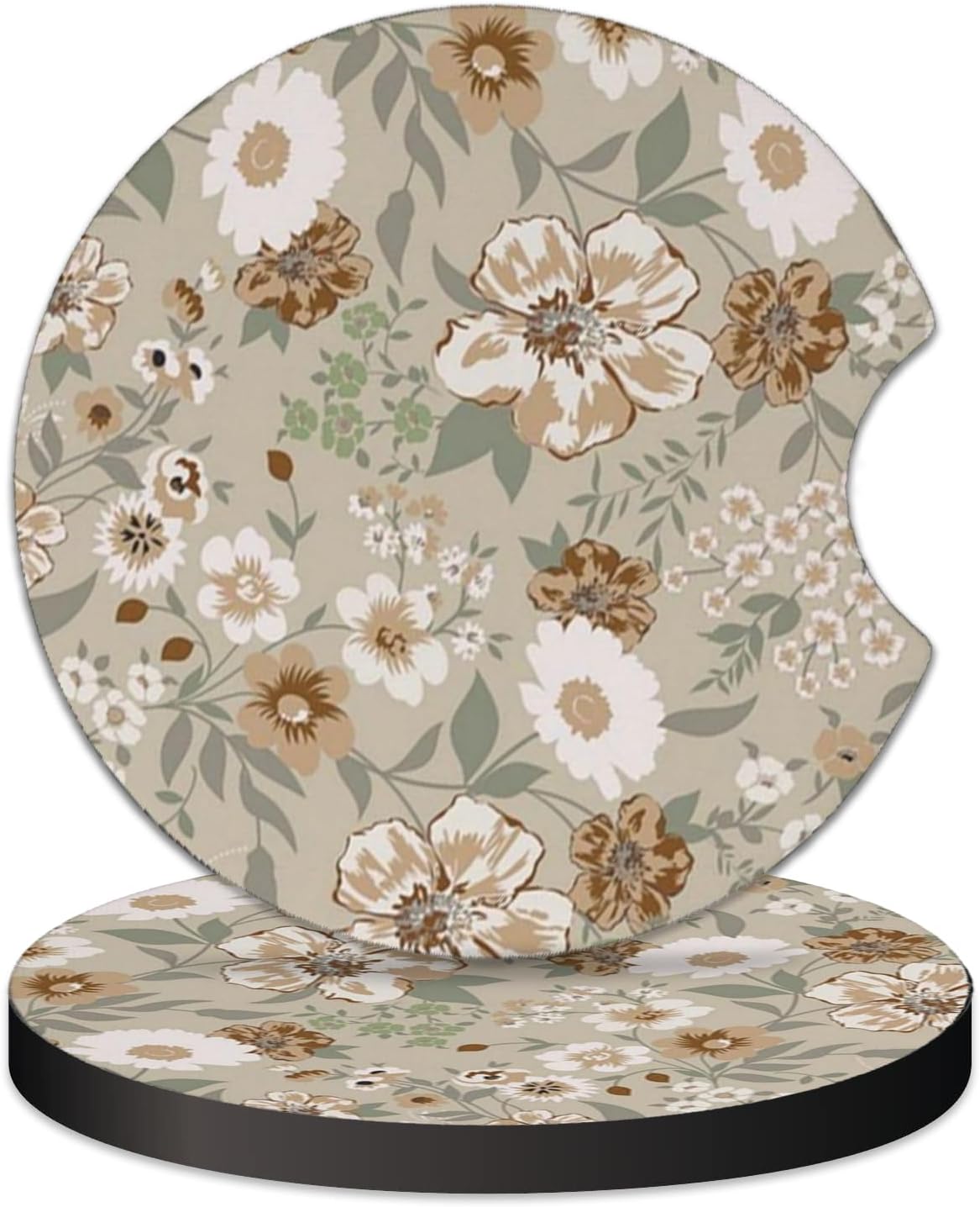 KARREAL 2 Pcs Car Cup Coasters - Vintage Floral