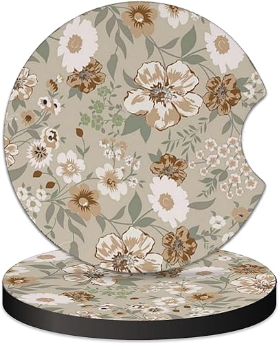 2 posavasos para automóvil, diseño floral vintage, universal, antideslizante, de goma, para portavasos de 2.75 pulgadas, accesorios para el interior