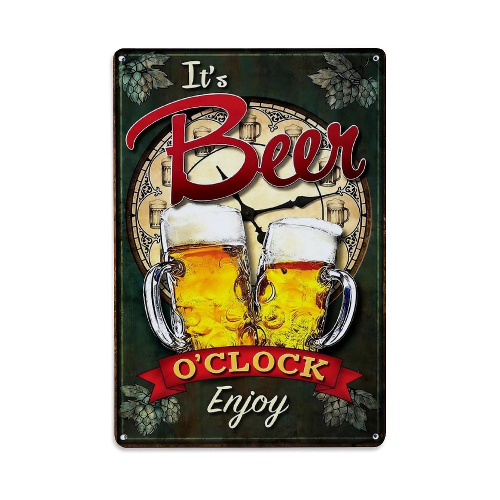 Bliveurn Vintage Beer O Clock Enjoy Sign Retro Metal Tin Sign, Metal Poster For Home, Gaming Room, Studio Workshop,Bar,Garage Wall Art Decor 8X12 Inch