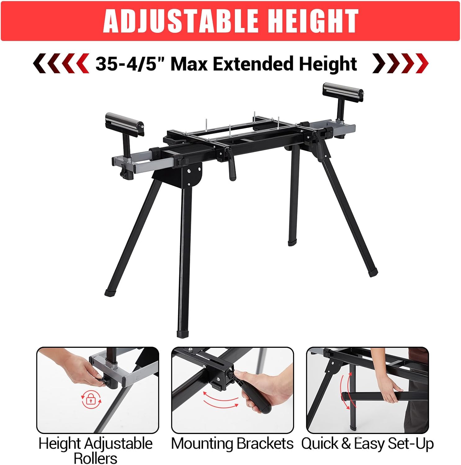 GarveeHome Miter Saw Stand with Quick Release Tool Mounting System, Universal Miter Saw Table, 440LBS Load Capacity, 76-4/5 in Adjustable Portable Mitre Saw Stand, Folding Design for Easy Storage in Garage