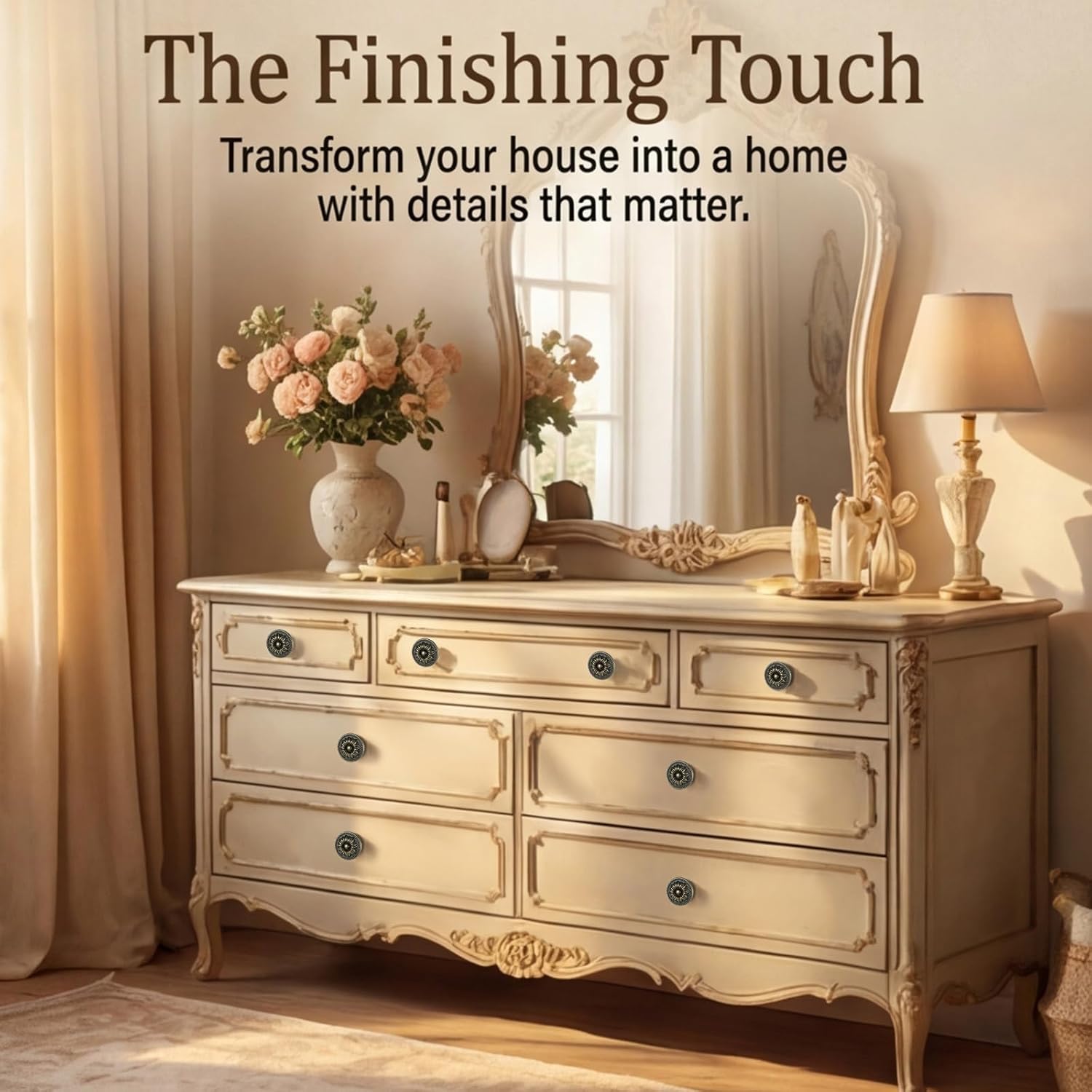 Styquenzer 4 Pcs Drawer Knobs Vintage, Bronze Tone Pull Handle Flower Shape Dresser Drawer Door Knob Antique Bronze Drawers Knobs for Furniture Cabinet Cupboard Dresser