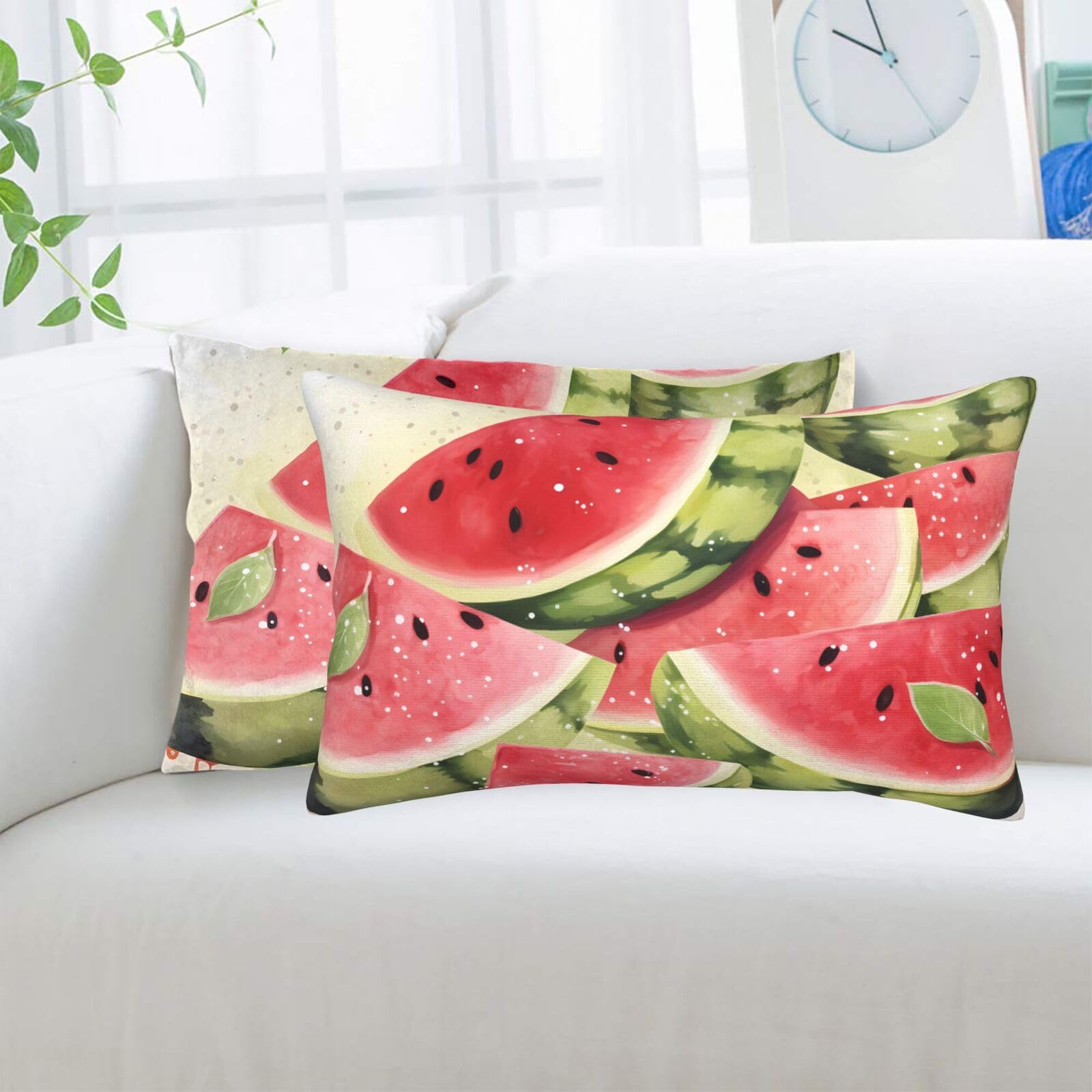 Watermelon Fresh Fruit Standard Pillowcases Sets of 2, Ultra Soft Microfiber Plush Pillow Cases 14"X20" Comfort Decorative Throw Pillow Cover with Hidden Zipper for Bedroom, Sofa, Couch