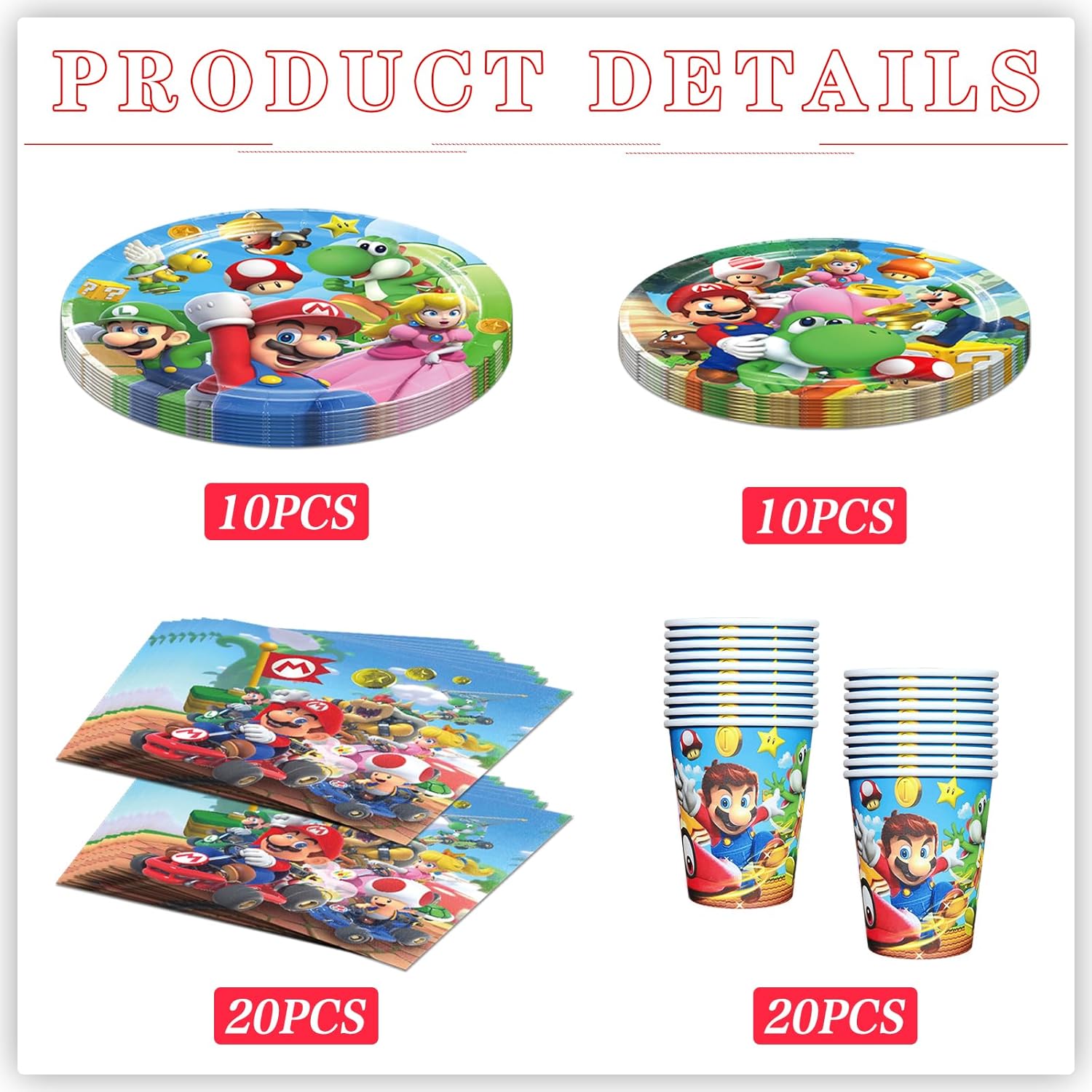 60 PCS Tableware Sets, Birthday Party Supplies Paper Plates and Napkins Set Includes 20 PCS Plates, 20 PCS Napkins and 20 Paper Cups for Party Decorations - Image 2