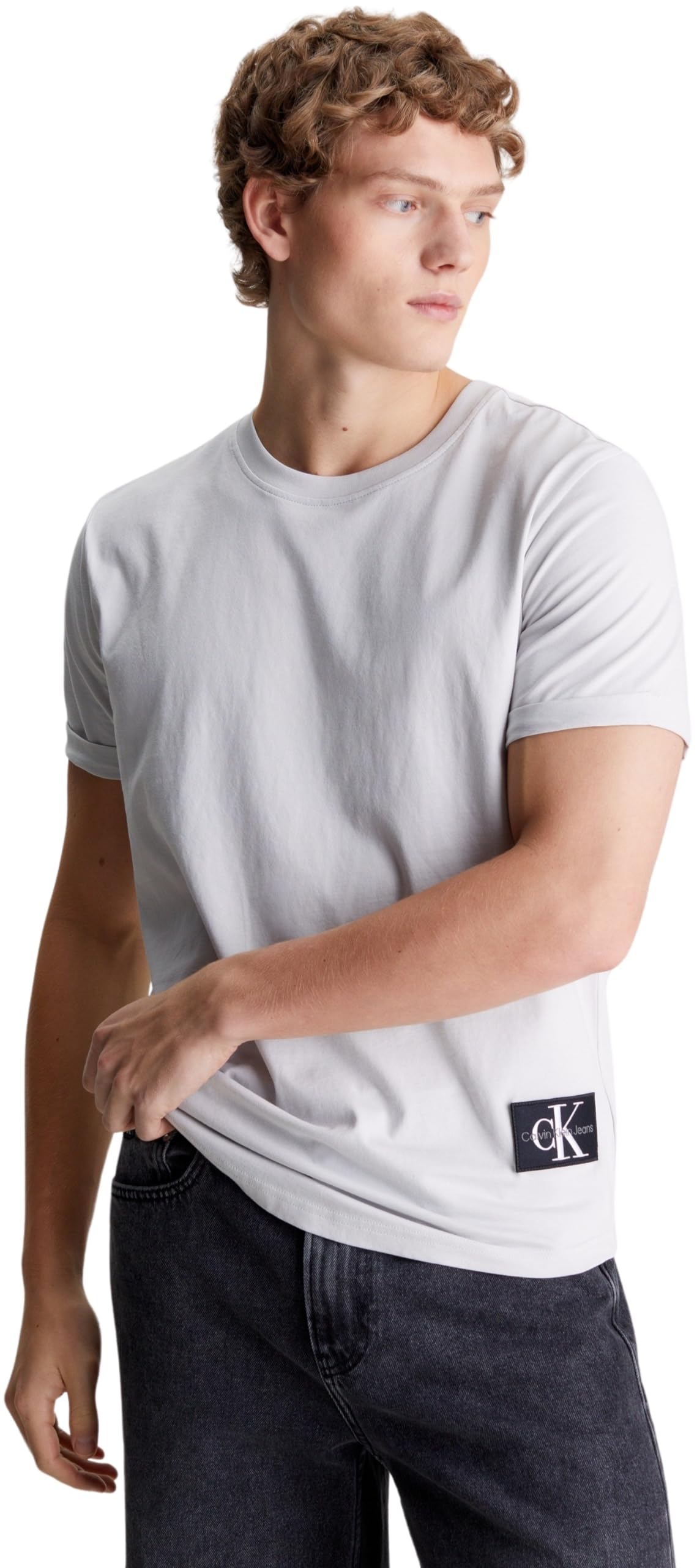 Calvin Klein Jeans Camiseta de Manga Corta para Hombre Badge Turn Up Sleeve Cuello Redondo