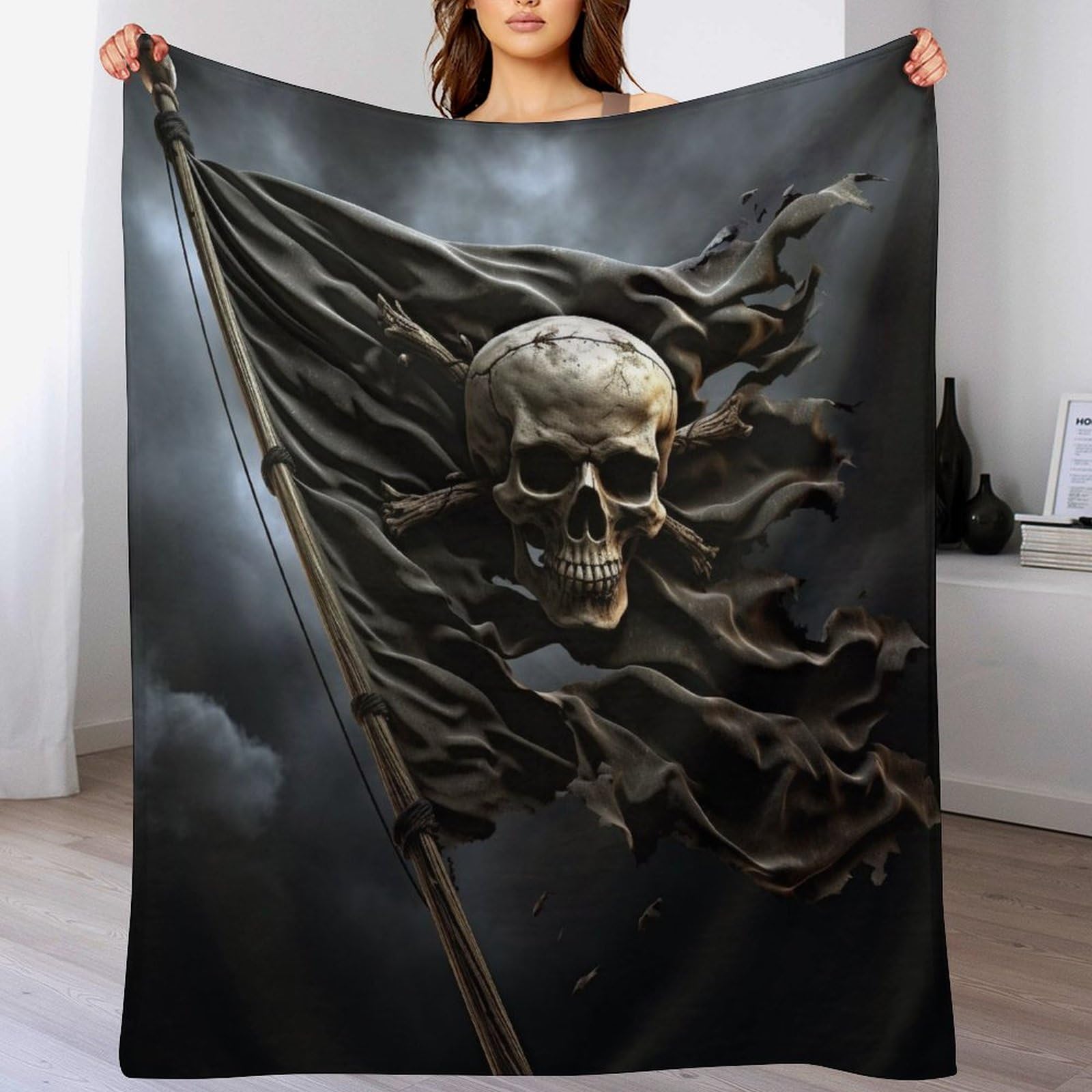 Couverture crâne pirate 3D en flanelle pour des soirées cocooning