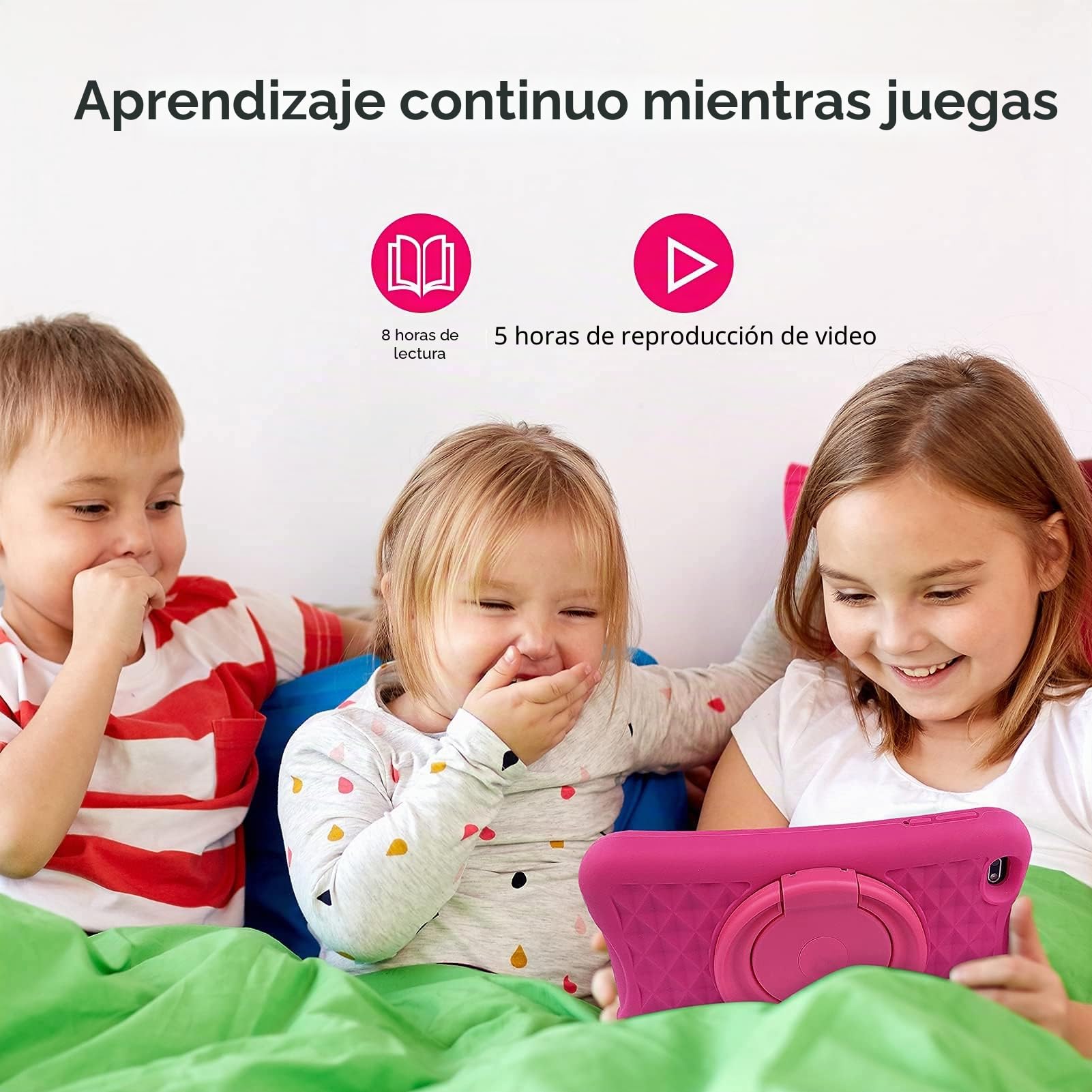 PRITOM Tableta para niños, 8 Pulgadas Android 10 Tablet para niños con Control Parental WiFi 2GB RAM 32GB ROM 1280 * 800 IPS Cámara Trasera Dual con Estuche Tableta para niños para Aprender (Rosa)