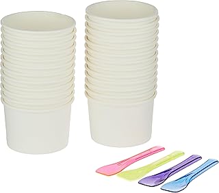 SNH Packing 4 oz Paper Ice Cream Cups with Spoon Disposable Dessert Bowls