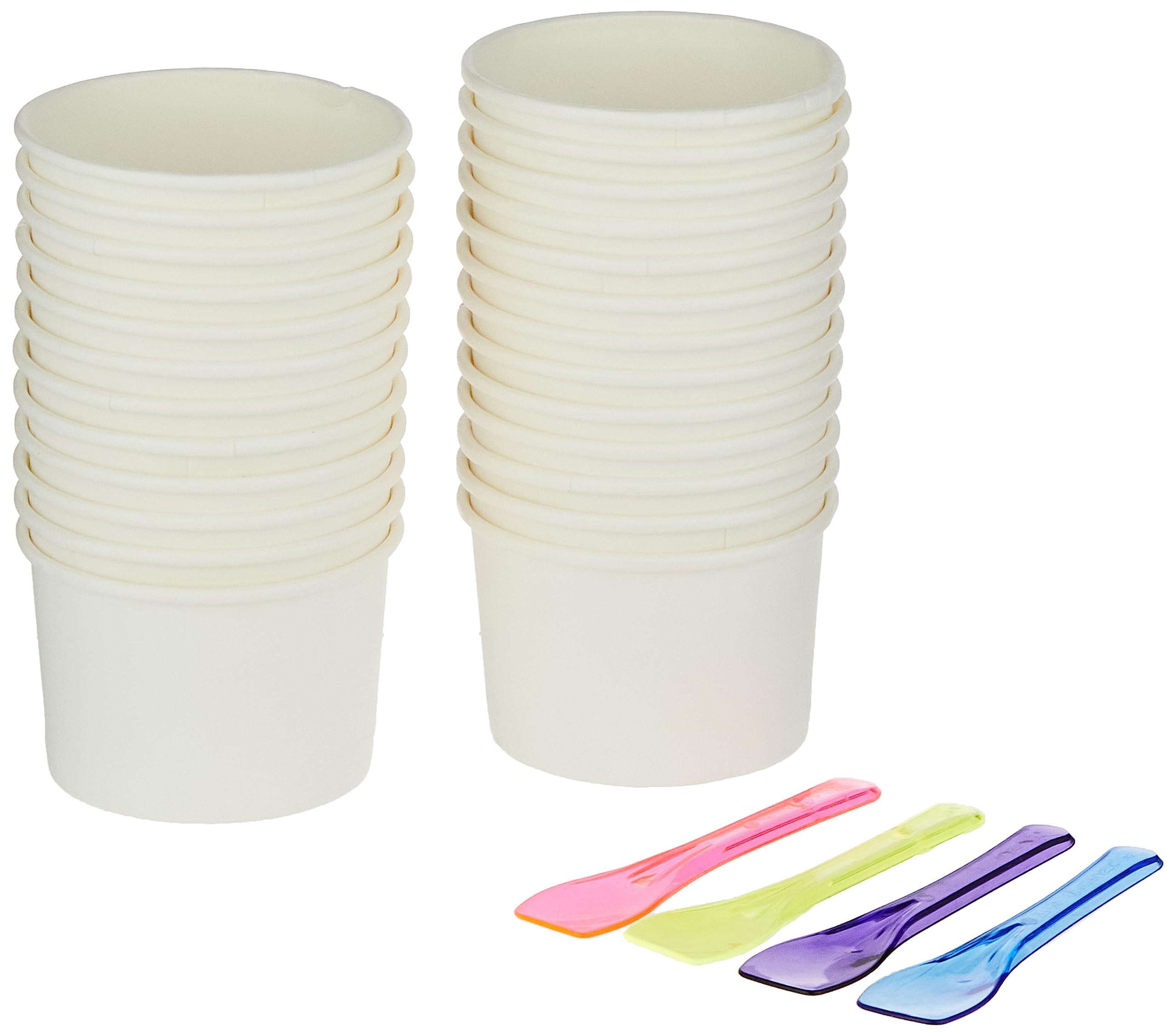 SNH Packing Paper Ice Cream Cups With Spoon, 4 Oz, White, Pack Of 25