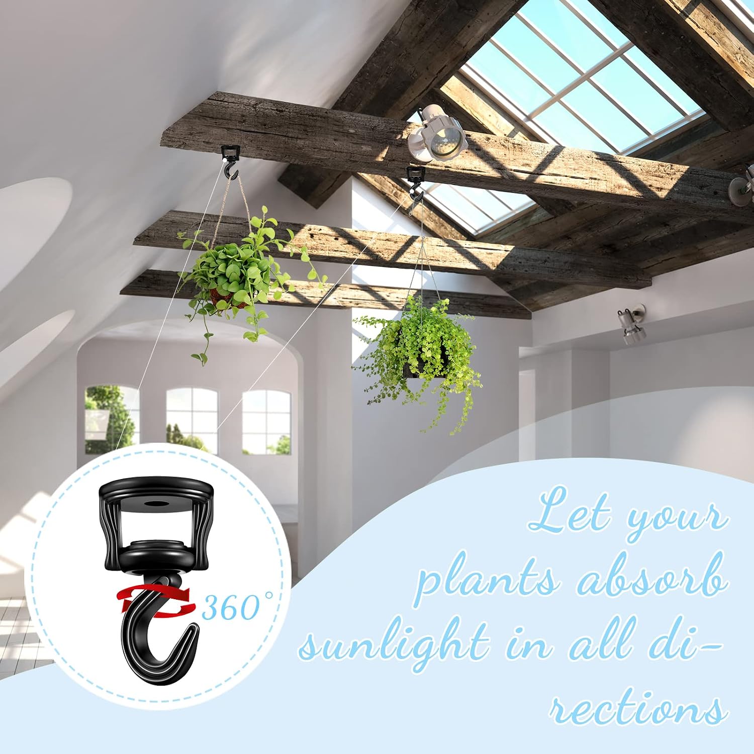 Hotop 4 Pcs Swag Ceiling Hooks for Hanging Plants Heavy Duty, Black image 4