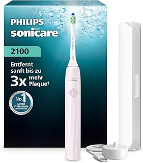 Philips Sonicare Series 2100 Elektrische Zahnbürste – Schallzahnbürste mit zwei Intensitätsstufen, EasyStart-Funktion, SmarTimer, 14 Tage Laufzeit, Reiseetui, Rosa, HX4023/03, [Neu]