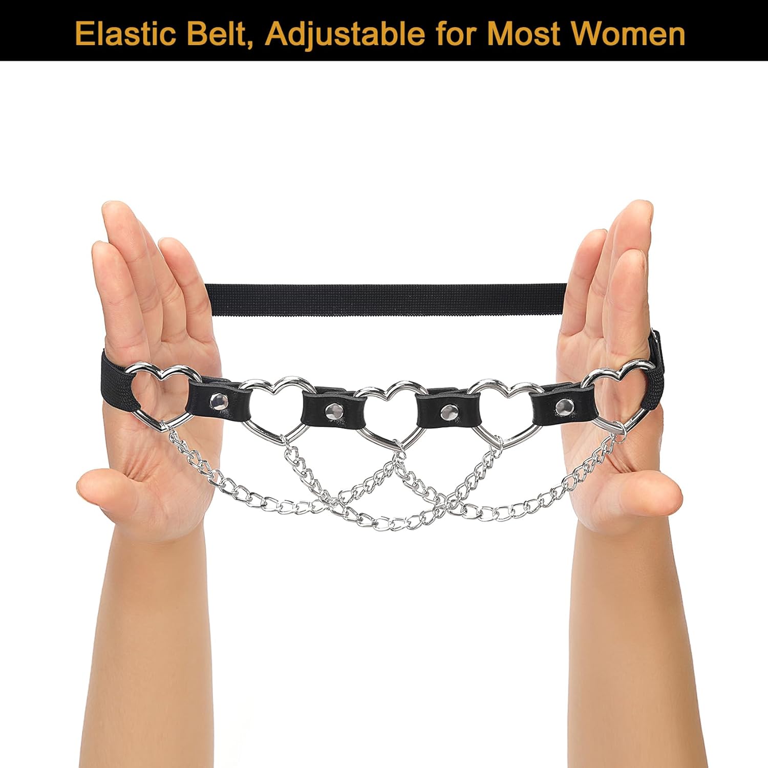 2PCs Faux Leather Leg Garter with Chains, Elastic Rock 5-Hearts Thigh Garters Belt for Women Halloween Party - Image 4