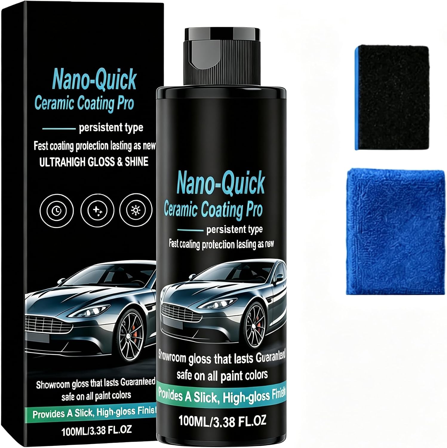 Nano-Quick Ceramic Coating Pro,Nano Quick Coat Restoring,Car Nano Quick Coat Restoring,Quick Effect Coating Agent for Car Paint for Dust-Proof Glass Effect and Lasting Luster (1Pcs)