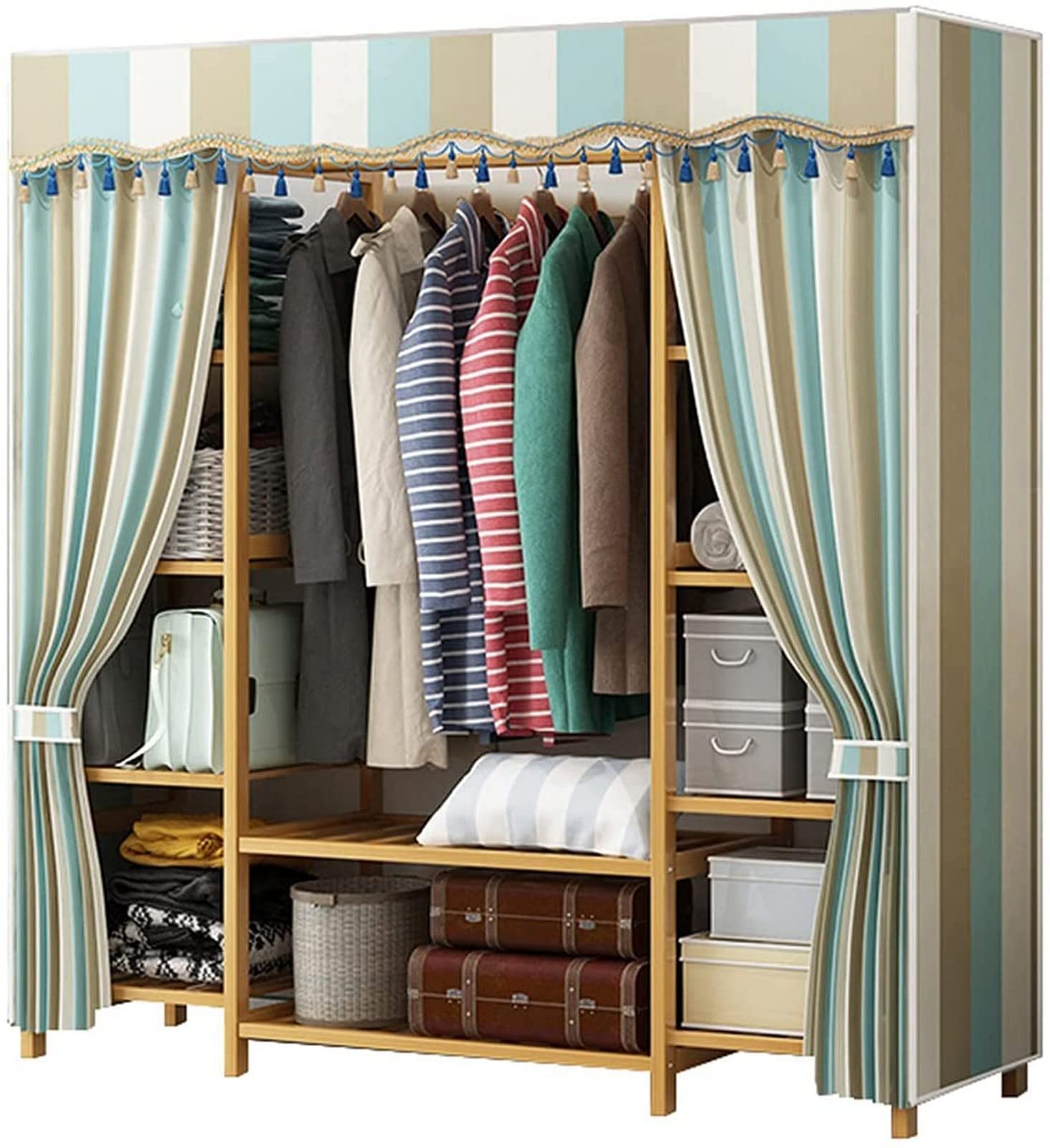 Garde-robe à rayures en tissu armoire nomade pour studio et dressing