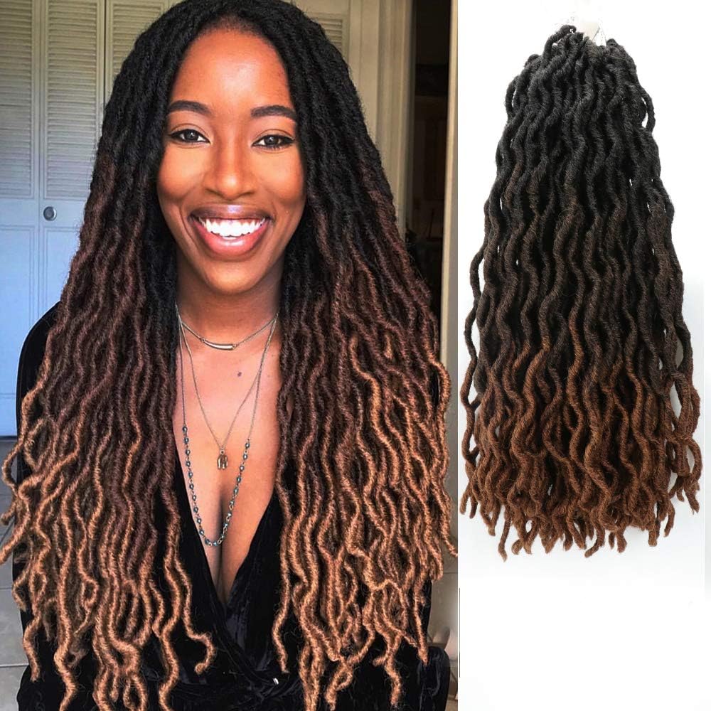 elizaWavy Gypsy Locs Ombre Crochet Hair 18" 8Packs/Lot Goddess Locs 100% Kanekalon Fiber Faux Locs African Roots Dreadlocs Synthetic Braiding Hair Extensions for Black Women(18",OM3T430)