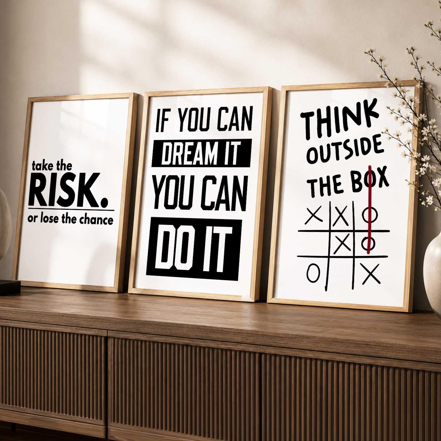 Motivational Wall Art Set - 3 Framed Posters -17