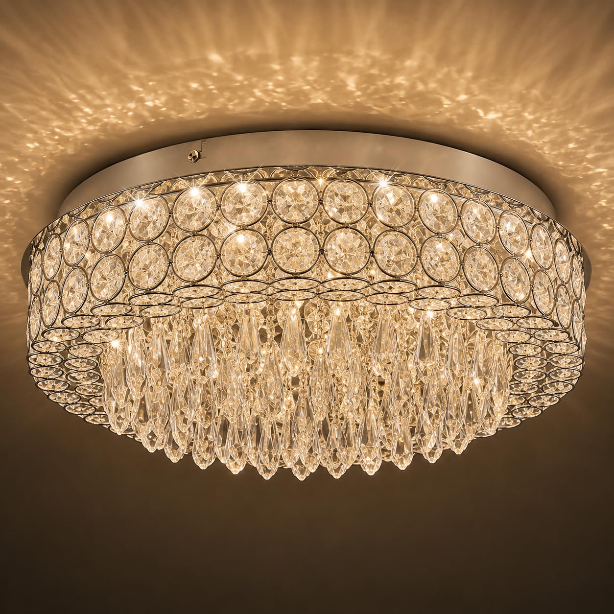 Kabhaveneshu Craft Modern Crystal Ceiling Light | 63W LED Chandelier/Jhoomer | Stainless Steel Pendant Lighting Fixture | 13 Inch | Warm White | Living Room, Hall, Bedroom & Dining Room