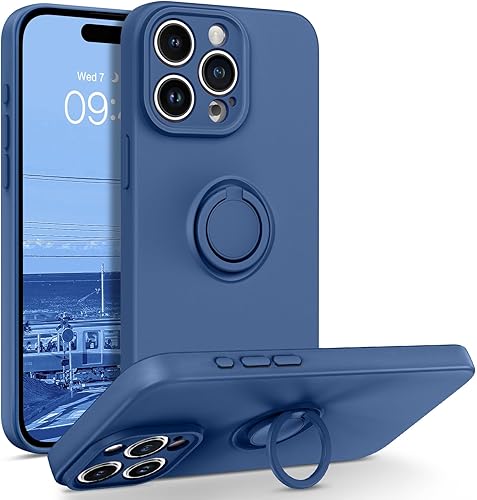 BENTOBEN Funda compatible con iPhone 15 Pro Max 2023, ajuste delgado, de silicona suave, goma de gel, soporte de anillo a prueba de golpes,