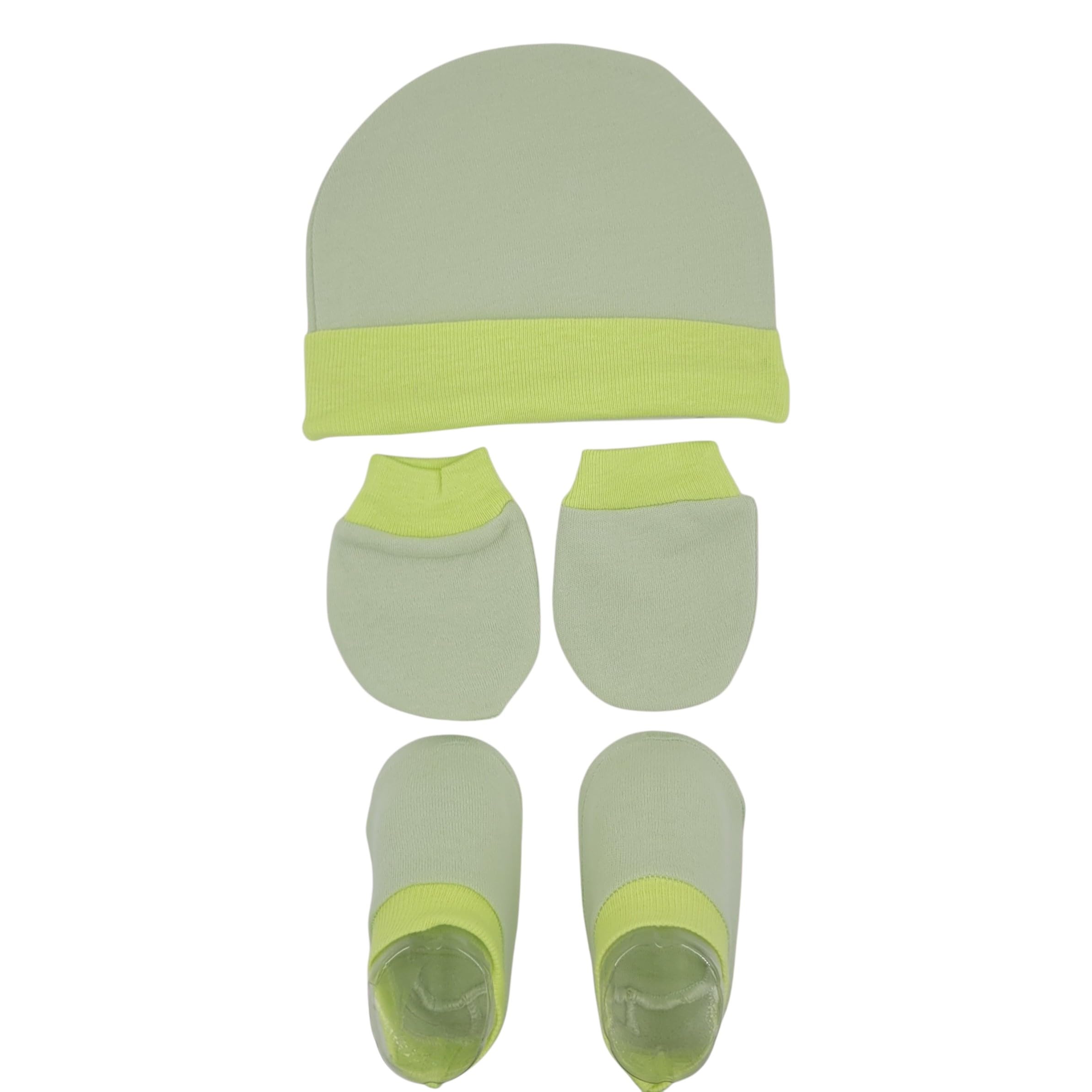 Baby Cap,Mittens and Bootie Combo Set For Infant 0 to 6 Months (Mint Green,Neon Green)-MB14-image-22
