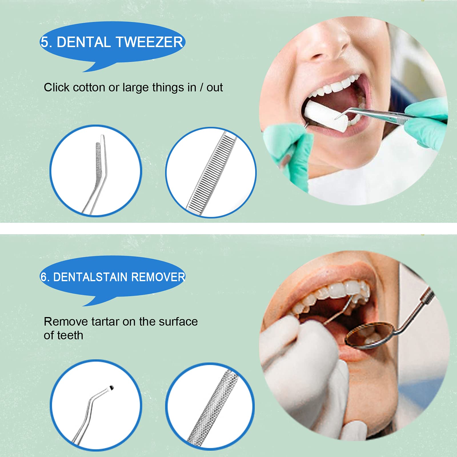 Kit De Herramientas De Higiene Dental Profesional - 6 Piezas Con Escalador, Espejo Y Removedor De Placa