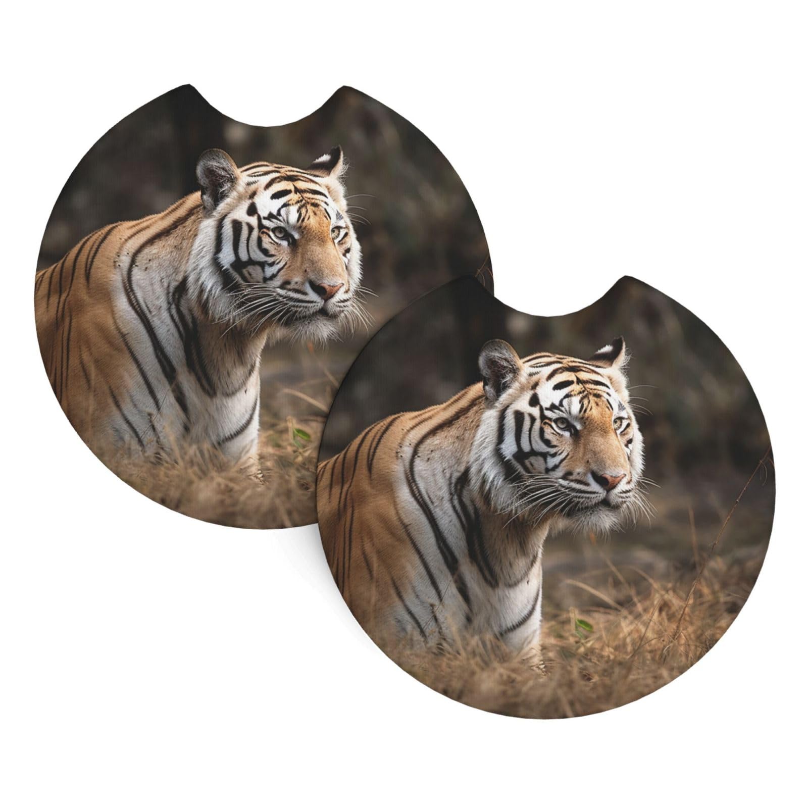 2PCS Car Coaster for Cup Holders Universal Auto Cup Mat Wildlife Tiger Cup Coaster Pad 2.7" Waterproof Neoprene Non-Slip Cup Holder Coasters Car Interior Accessories for Women Men