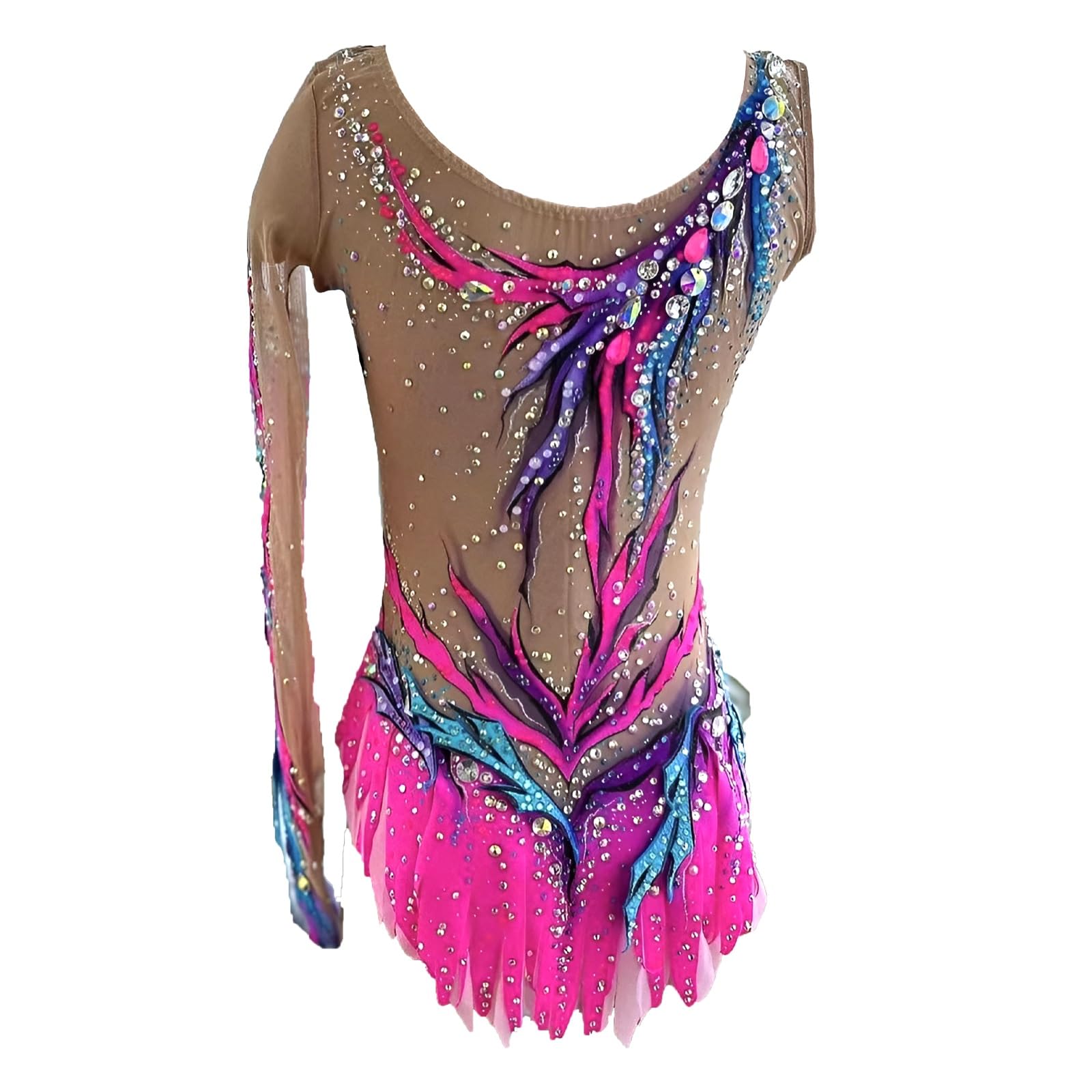 Maillot De Gimnasia Rítmica De Manga Larga For Niñas, Con Diamantes De Imitación, For Personalizar, For Competición De Baile.