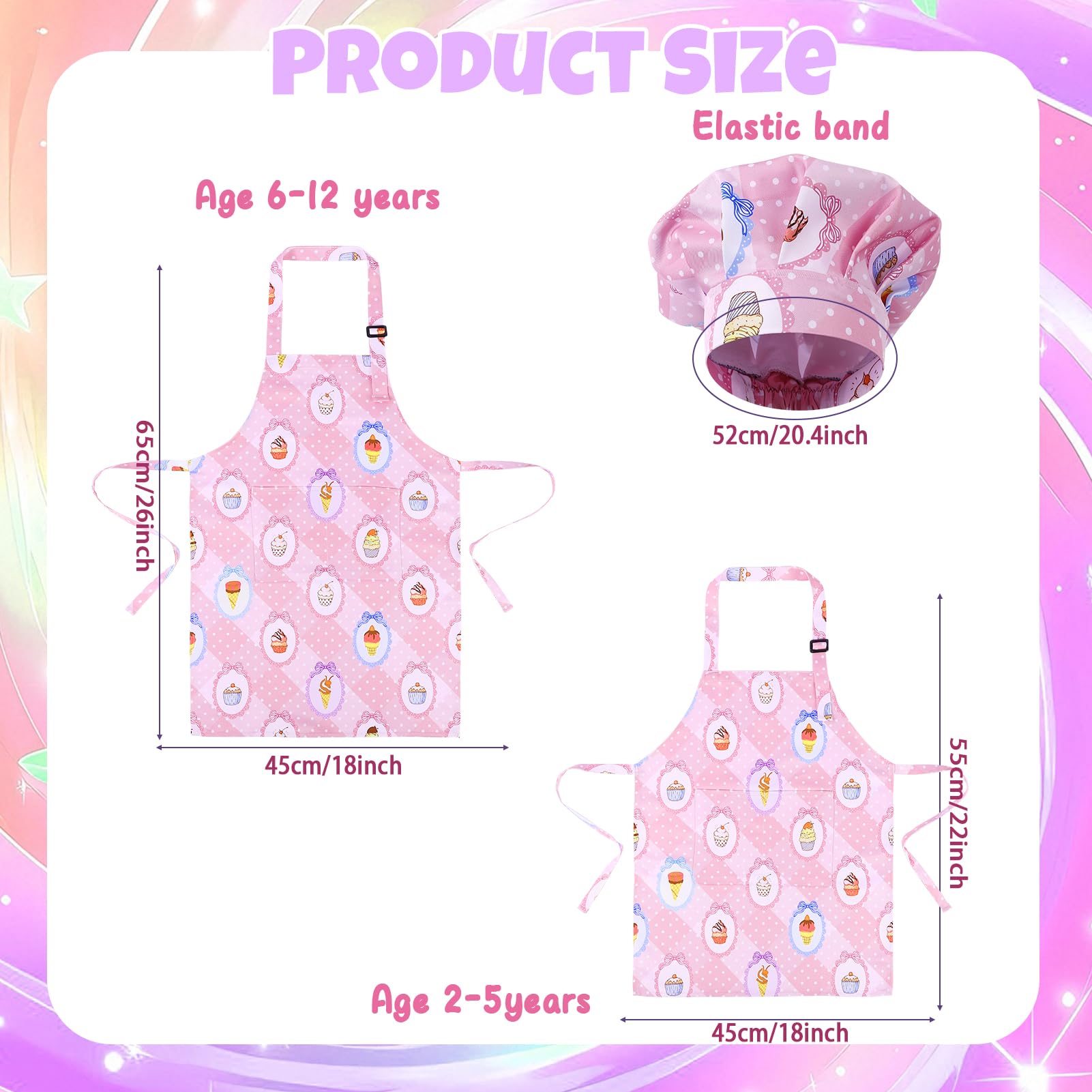 saerryor Apron and Chef Hat for Kids Adjustable Children's Apron with 2 Pockets for Kitchen Cooking Baking Painting Gardening,Cute Cartoon Gift for Boys Girls,L - Image 3