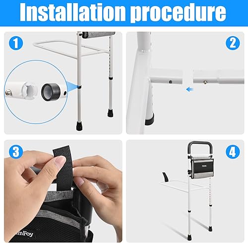 Miniatura 8 de Rieles de cama para adultos mayores, bastón de cama ajustable en altura, rieles de asistencia de cama para personas mayores con pies de apoyo,