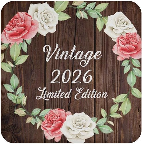 Gifts, Birthday Vintage 2026 Limited Edition, Drink Coaster A Mat Wipe-Clean Non-Slip Non-Skid Cork Back - for Anniversary Christmas Mothers Day
