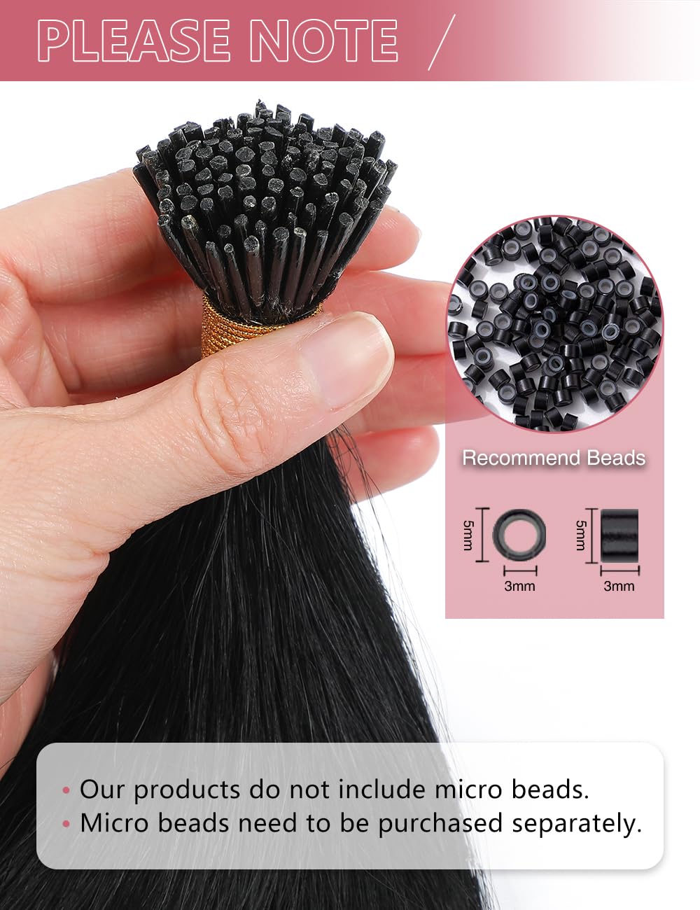 I Tip Hair Extensions 200g/200s,26 Inch Long Synthetic Off Black Invisible Itip Hair Extensions Straight for Women