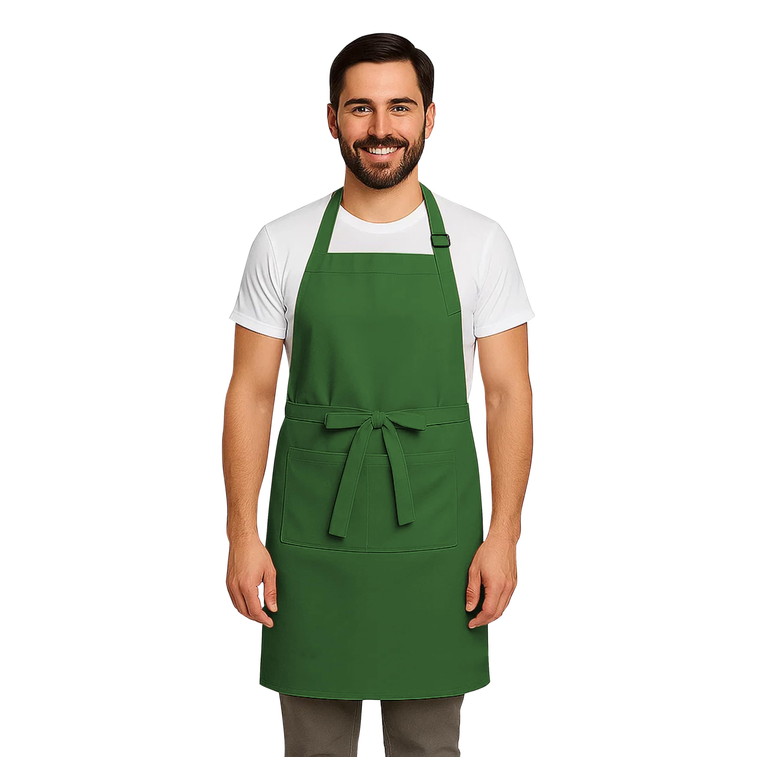 Apron for Men Women Chef Cooking Restaurants Gardening Workshop, Barbers with Adjustable Strap and Two Pockets