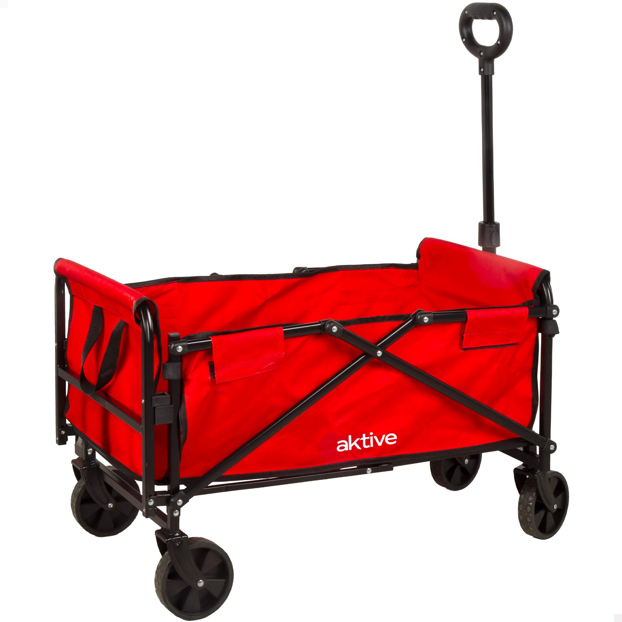 AKTIVE Lightweight Beach Cart, Red, 73 x 44 x 93 cm, Accordion Folding, Adjustable Handle, Load 80 kg, Steel Frame, Transport Trolley with Wheels, Auxiliary Trolleys (62503)
