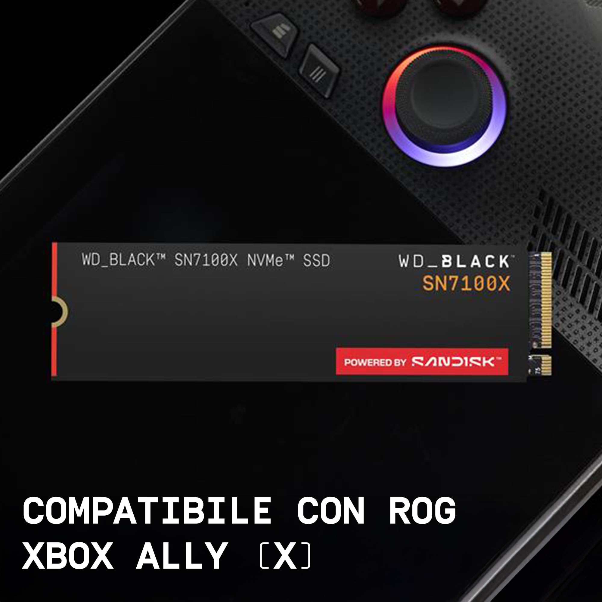 WD_BLACK SN7100X NVMe SSD da 4 TB (con velocità di lettura fino a 7.250 MB/s, Storage con licenza ufficiale per ROG Xbox Ally e PC, PCIe Gen4, 1 mese di Xbox Game Pass Ultimate)