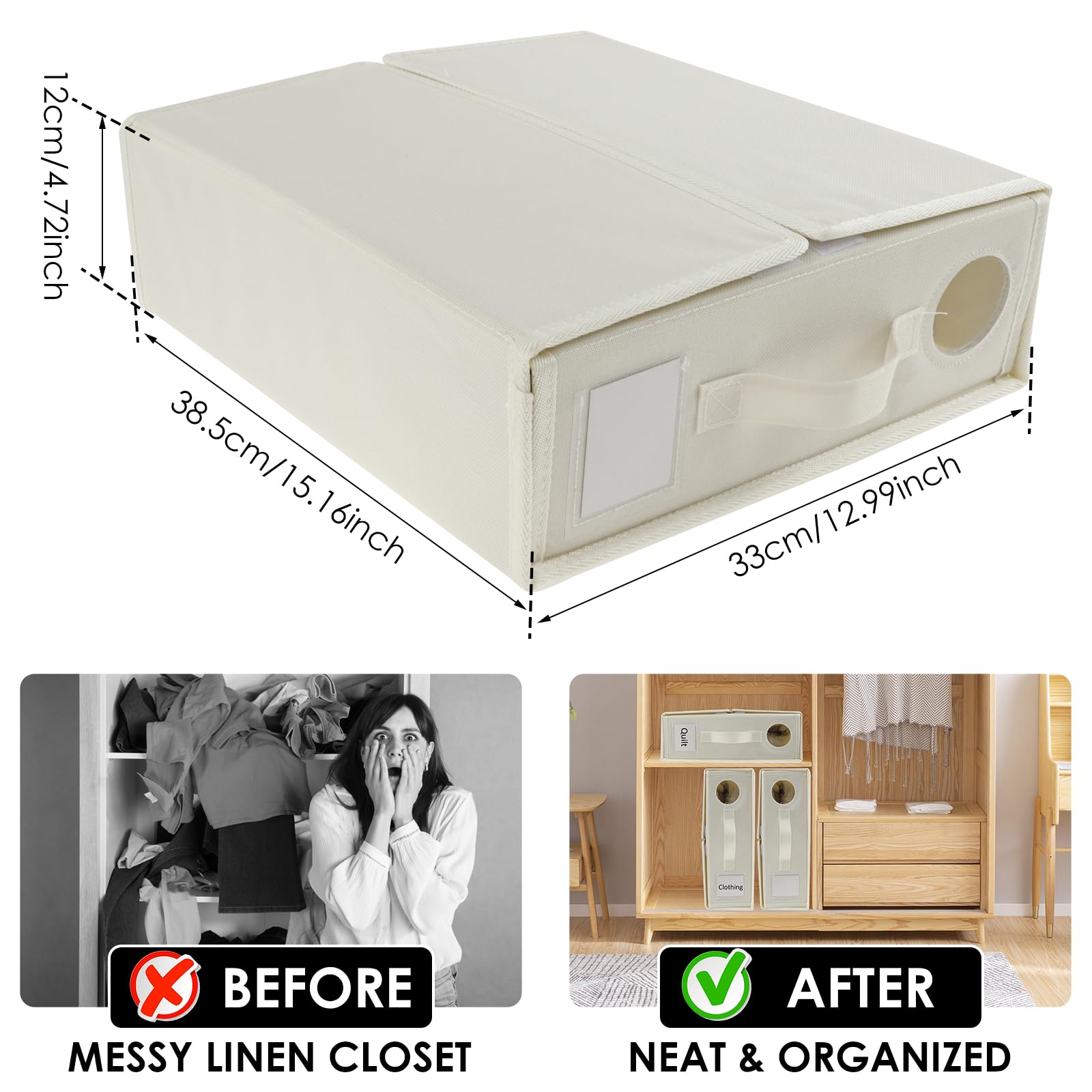 LSCSJUNS 2Pcs Bed Sheet Organizer Oxford Cloth Bedding Organizer with Clear Window Foldable Bed Sheet Storage Box Large Capacity Bedding Storage Box