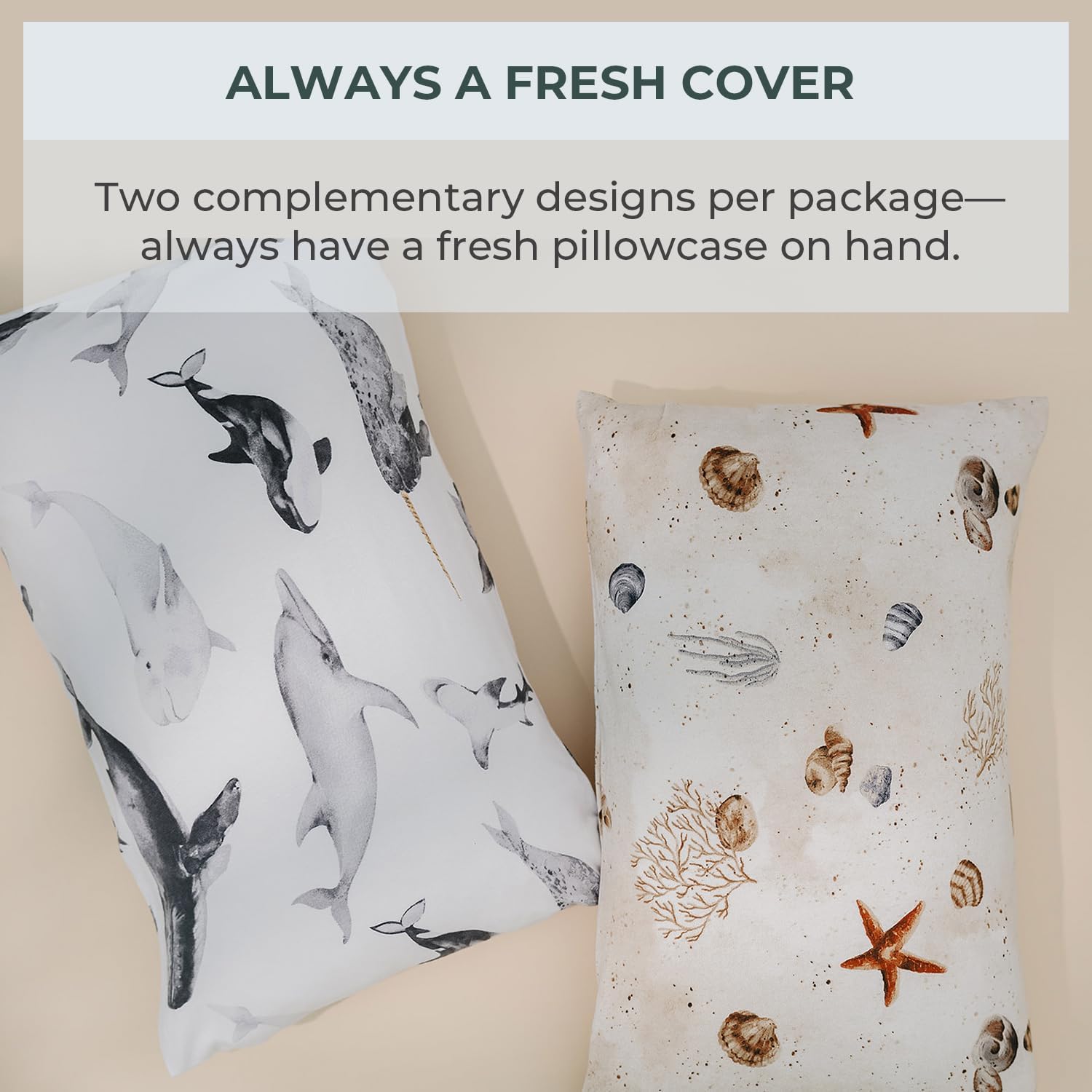 Pobi Baby 13x18 Cotton Pillowcase - 2 Pack Premium Toddler Pillowcase - Ultra Soft Jersey Knit - Crib Pillow, Kids Pillow, Travel Pillow Case Cover (Seaside)