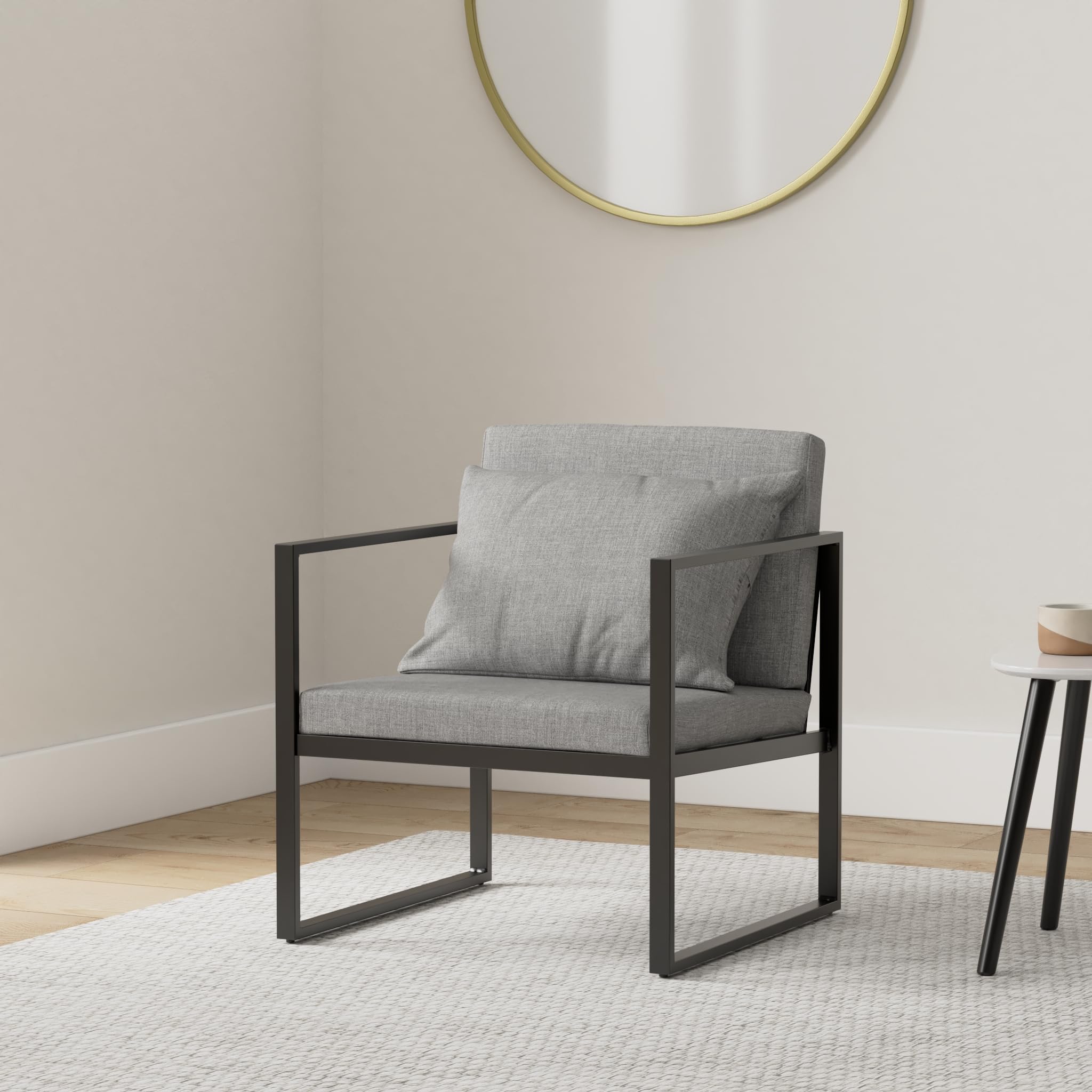 [en.casa] Set di 2 Poltrone da Sala con Telaio Quadrato in Ferro Schienale e Sedile Imbottiti Rivestimento in Tessuto Sedie con Cuscino e Braccioli per Soggiorno - Grigio Scuro