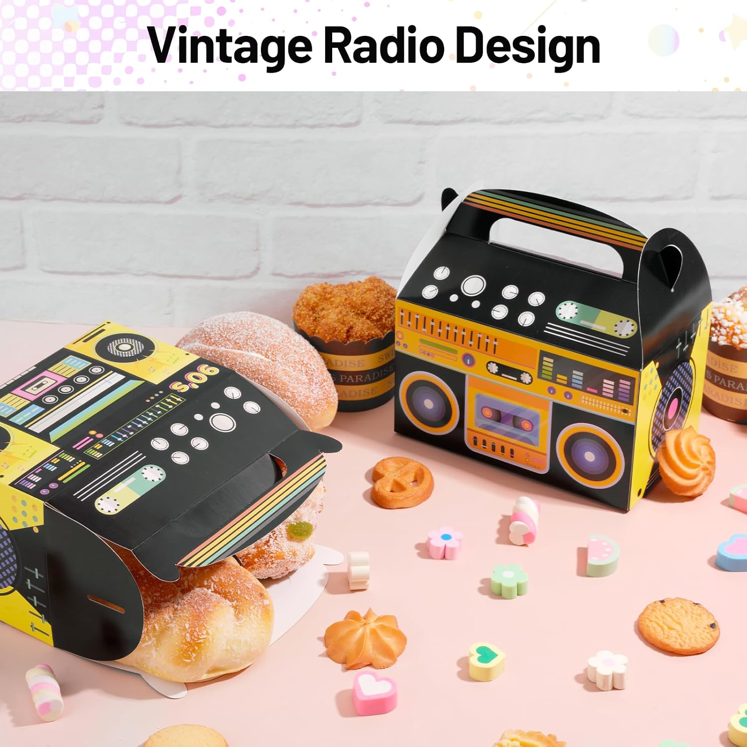 12 Pieces Hip Hop Party Decorations, 80s 90s Party Decorations, Novelty Favor Boxes Boombox Prop Radio Gift Box Candy Snack Goodie Bags Table Centerpieces Decor for Retro 1980s Theme Hip Hop Favors image 4