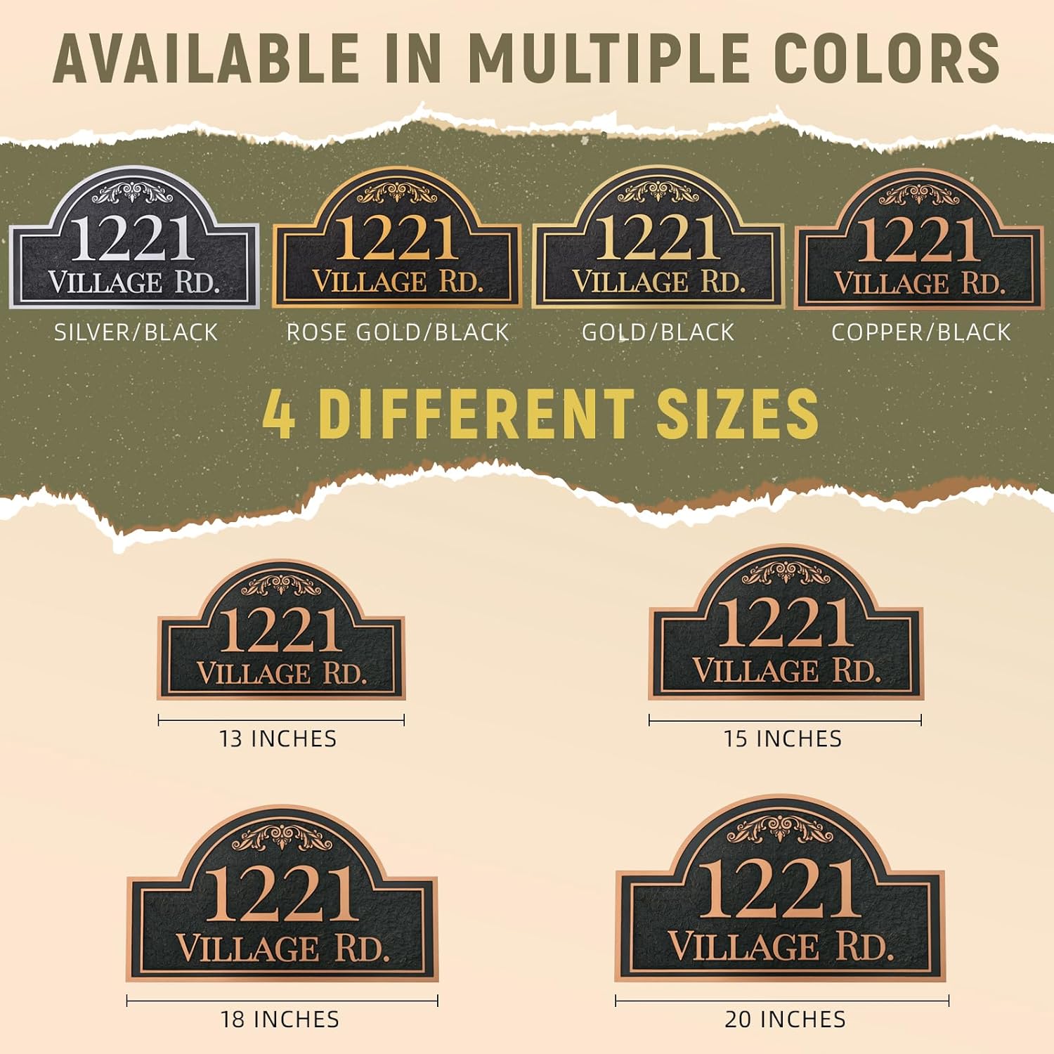 Address Plaques for House - LAWN MOUNTED,Engraved Metal with 2 Stakes Customized House Numbers Sign for Outside Store,Yard,Garage,Apartment, Arch Style(Black/Rose Gold)
