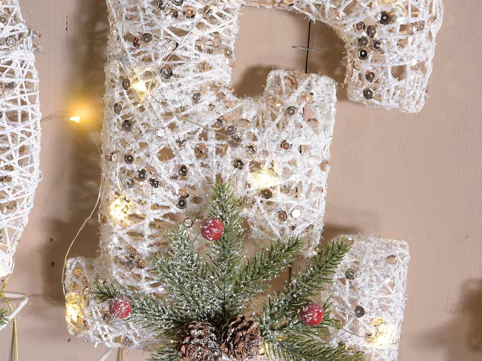 Gruppo Maruccia Inscripción navideña Noel en ratán blanco con luces decoración navideña de mesa, decoración navideña para casa, vitrinas y tiendas