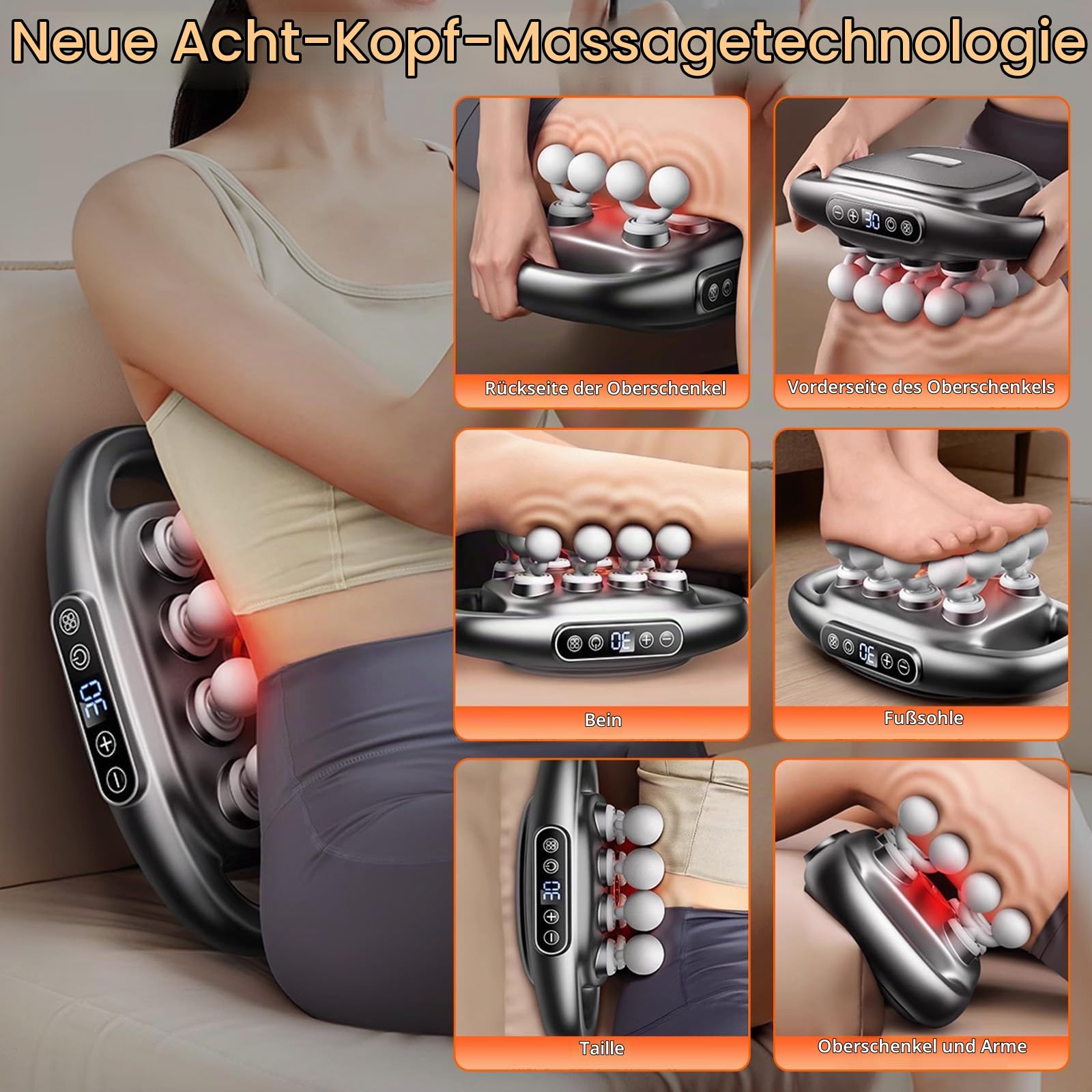 16 Kopf Massagepistole für Tiefes Gewebe – 16 Antrieb Upgrade Massagegerät mit Rotlicht, Nackenmassagegerät mit 30 Stufen und 3 Modi, Elektrisches Massagegerät Leise für Beine Arme Rücken Ganzkörper