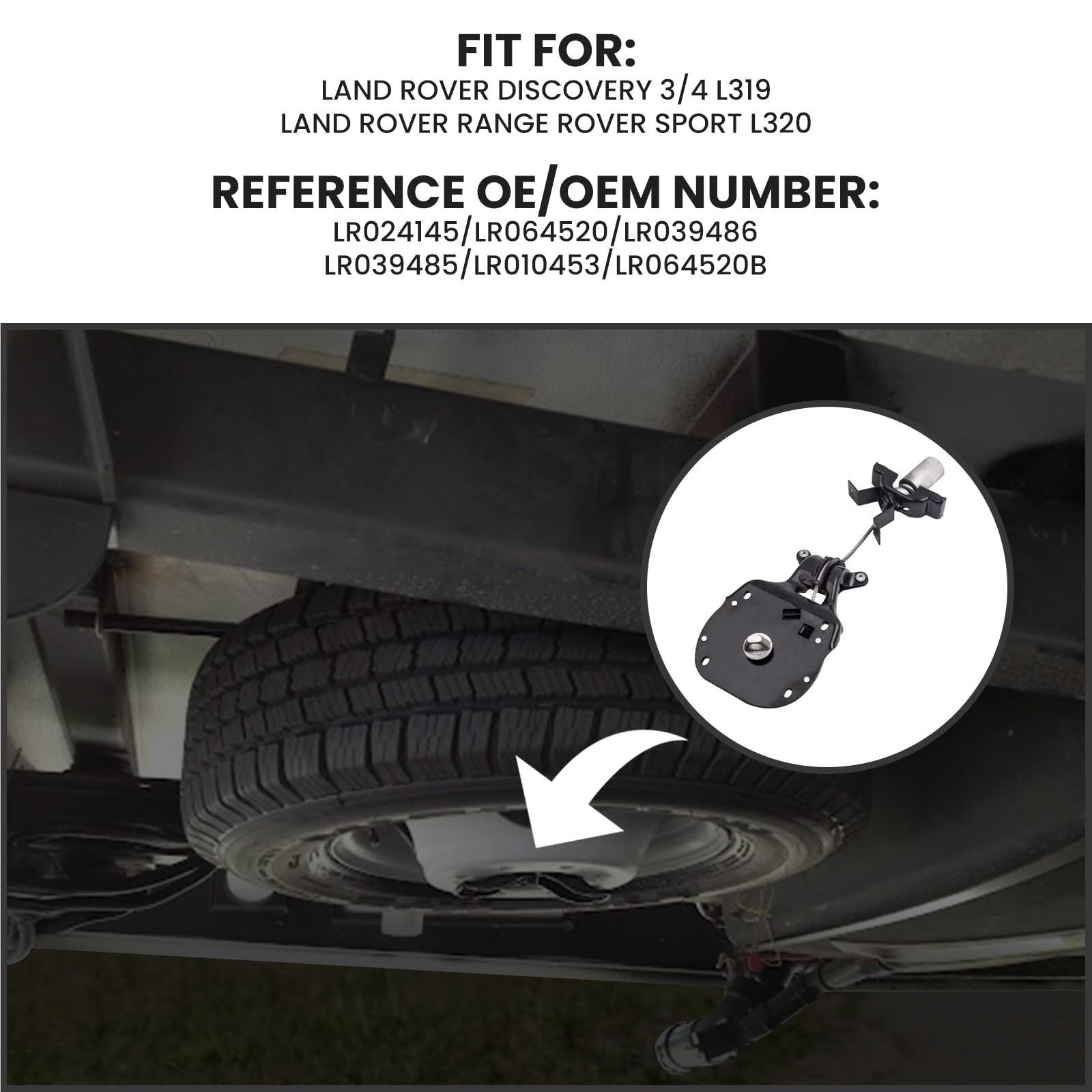 Wyciągarki Żelazna wyciągarka do koła zapasowego pasująca do Range Rover Sport LR039485 LR010453 Wyciągarka do koła zapasowego Wyciągarka koła do opon