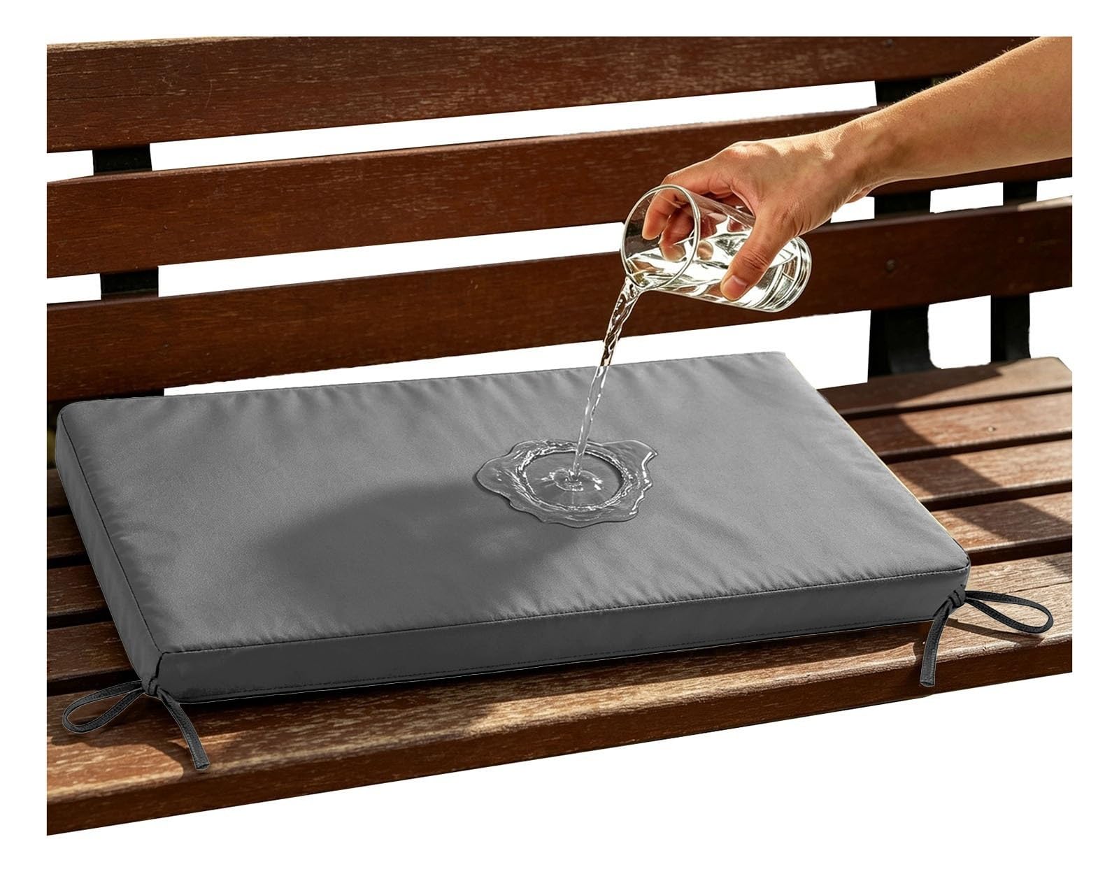 Outdoor Sofa Cushions Waterproof 80% Thick 5cm/1.9" Replacement Bench Seat Cushion Outdoor, Patio Furniture Long Cushion with Ties, Bench Seat Pad for Porch Swing Garden(Grey,65x55 cm 26x22 in)