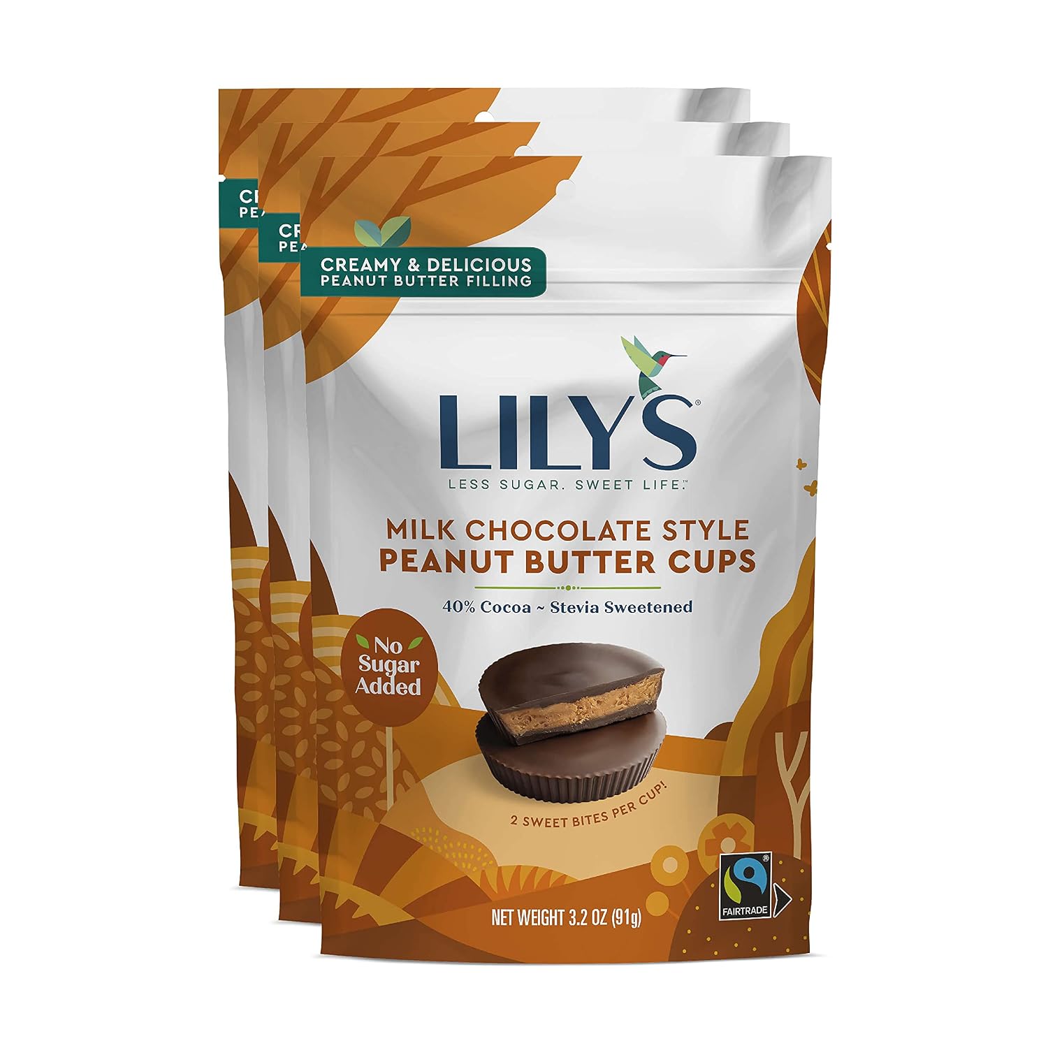 Milk Chocolate Style Peanut Butter Cups by Lily's Sweets | Stevia Sweetened, No Added Sugar, Low-Carb, Keto-Friendly, Gluten-Free & Non-Gmo | 3 Pack, 3.2 Oz