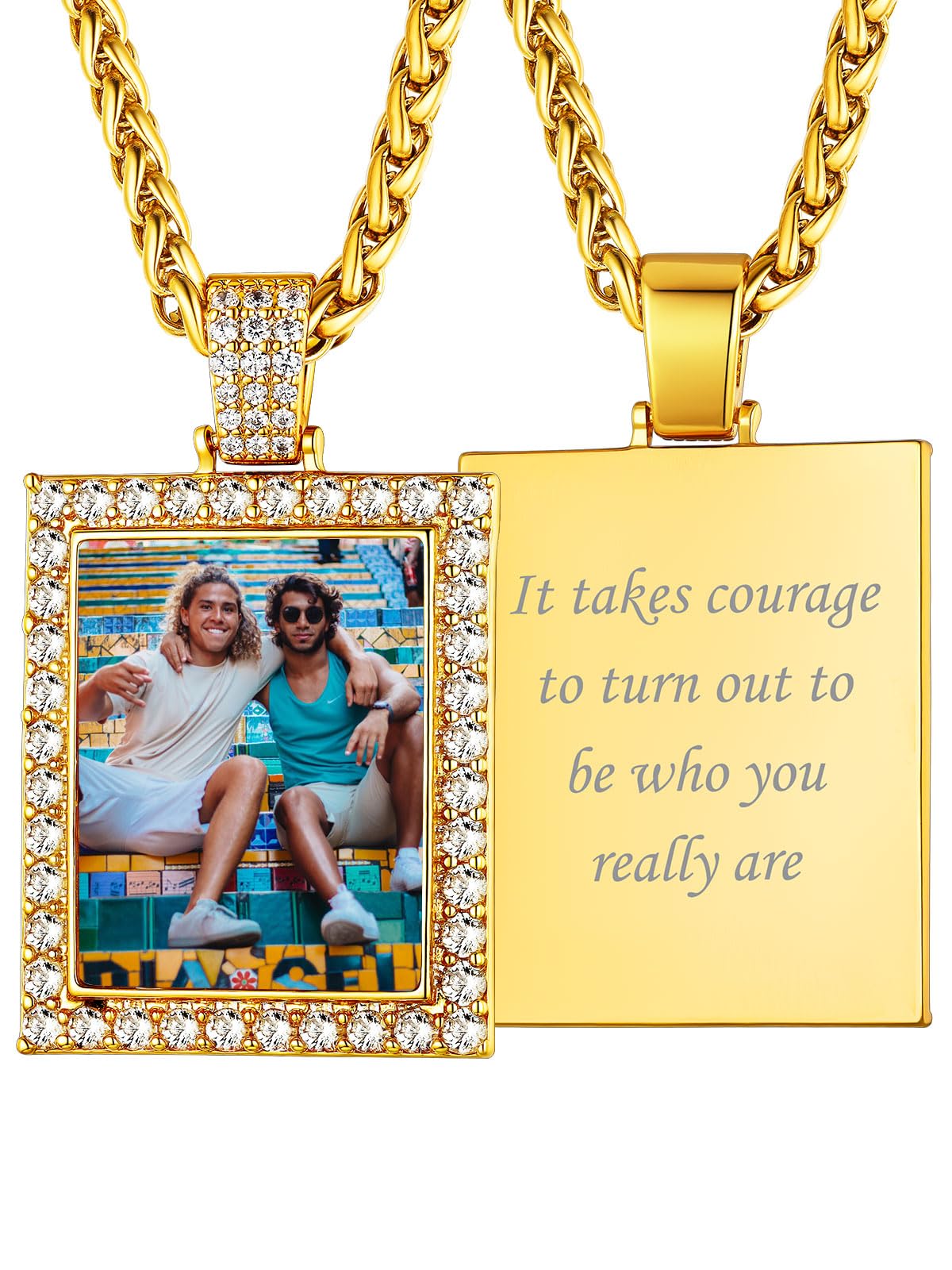Custom4U Picture Necklace Personalized Photo Circle Chain for Men Women