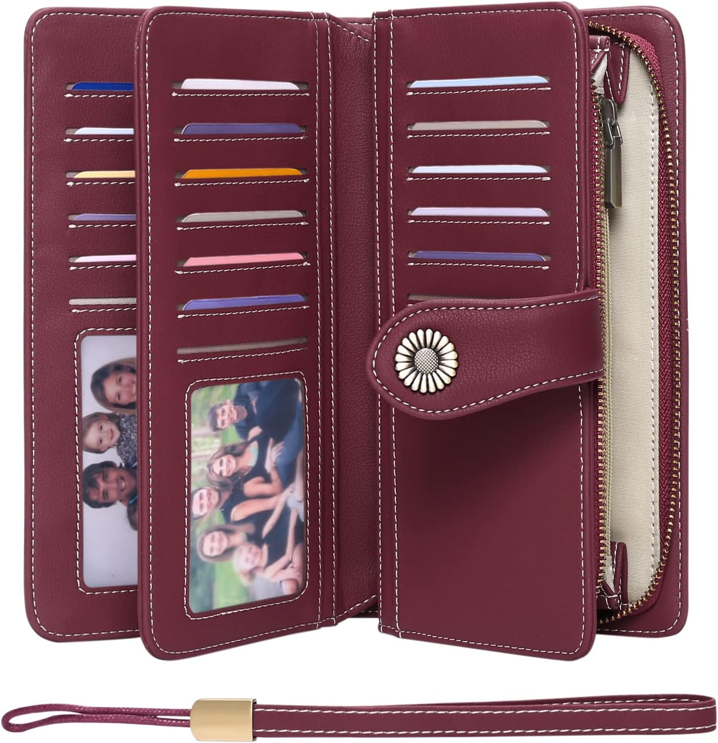 FALAN MULE Women Leather Wallet Large Capacity Bifold RFID Blocking Card Holder with Zipper Coin Pocket