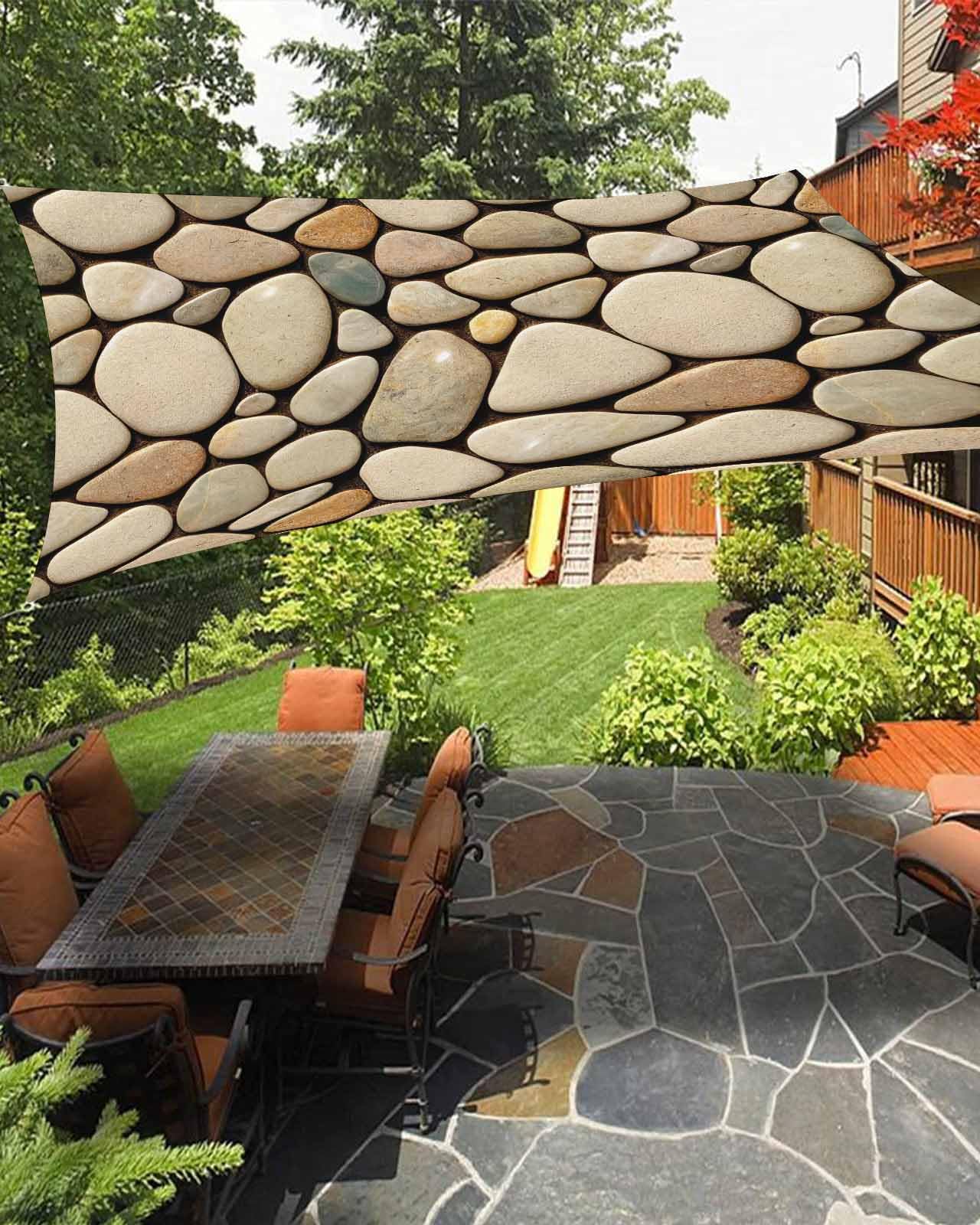 Boanket Sun Shade Sail 12' x 16', Brown Beige Sun Blocking Shades Privacy Outdoor Covering, Nature Stone Abstract Art Aesthetics Shade Cloth for Patio Deck Terrace Garden Lawns Beach Backyard