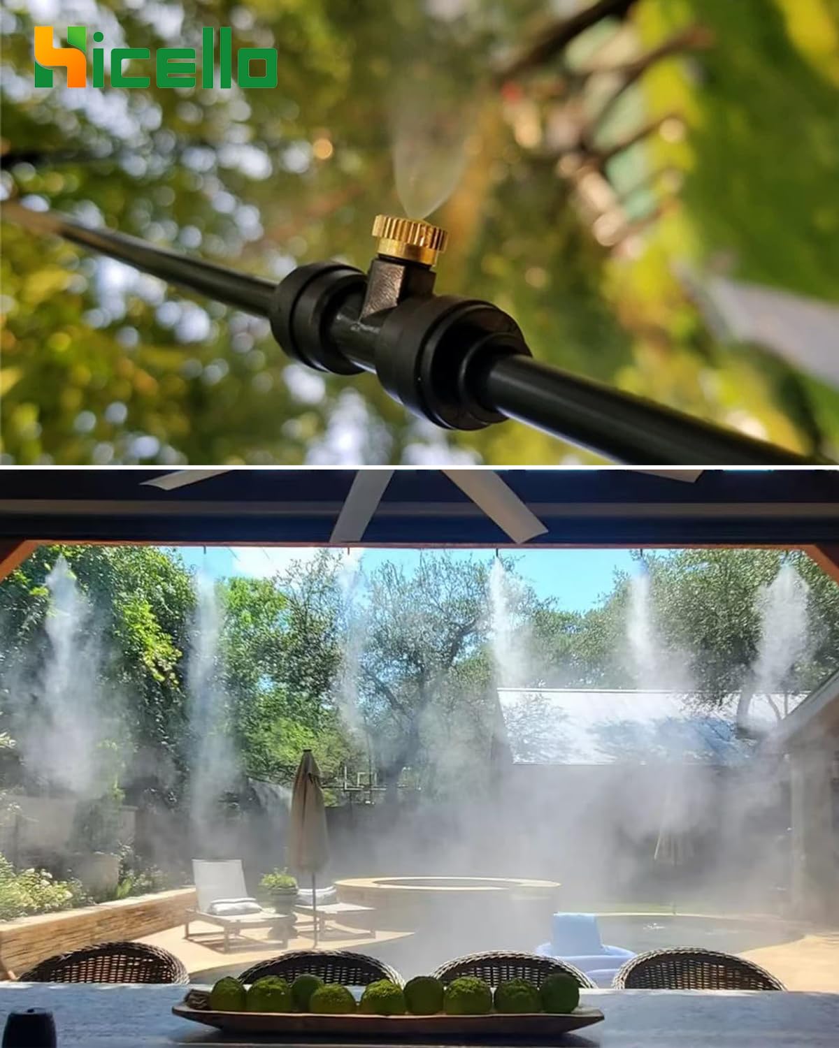 Kit de riego para exteriores, sistema de pulverización de refrigeración, 32 m, 11 boquillas de niebla de latón, manguera de 10 m, para patio, jardín, invernadero