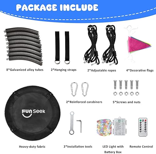 Miniatura 7 de Columpio de árbol de 48 pulgadas con luz LED para niños, columpio volador de platillo de 900 libras, con correas ajustables para colgar, para