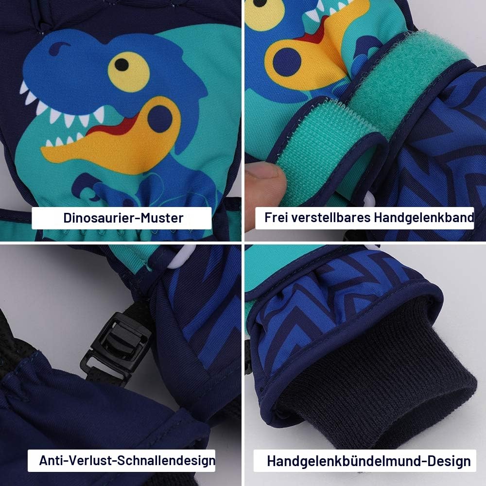 QKURT Kinder Skihandschuhe, Snowboard Handschuhe wasserdichte und Winddichte Winter Fäustlinge für 2-13 Jahre Mädchen und Jungen Skifahren Snowboard Reiten Laufen Wandern Radfahren